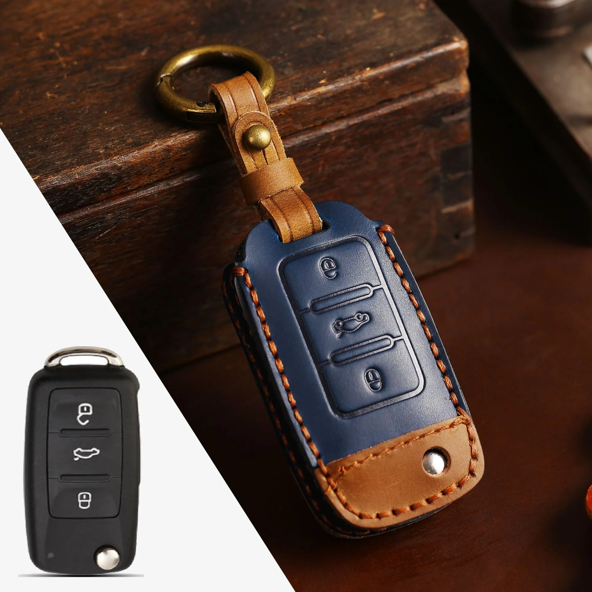 Volkswagen Handcrafted Genuine Leather Car Key Fob Case Cover For Passat, Golf, Magotan, Jetta, Tiguan - Image 13