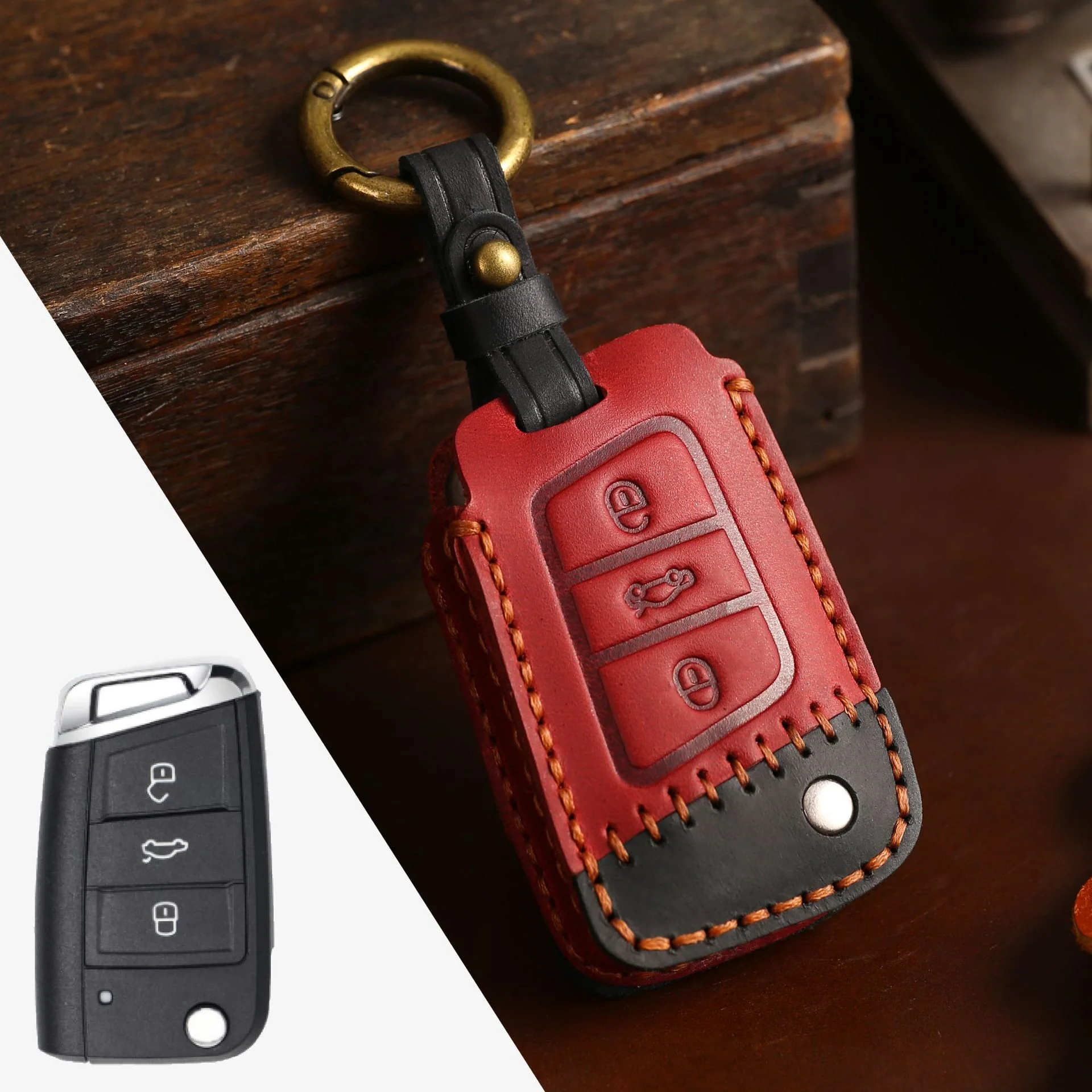 Volkswagen Handcrafted Genuine Leather Car Key Fob Case Cover For Passat, Golf, Magotan, Jetta, Tiguan - Image 14