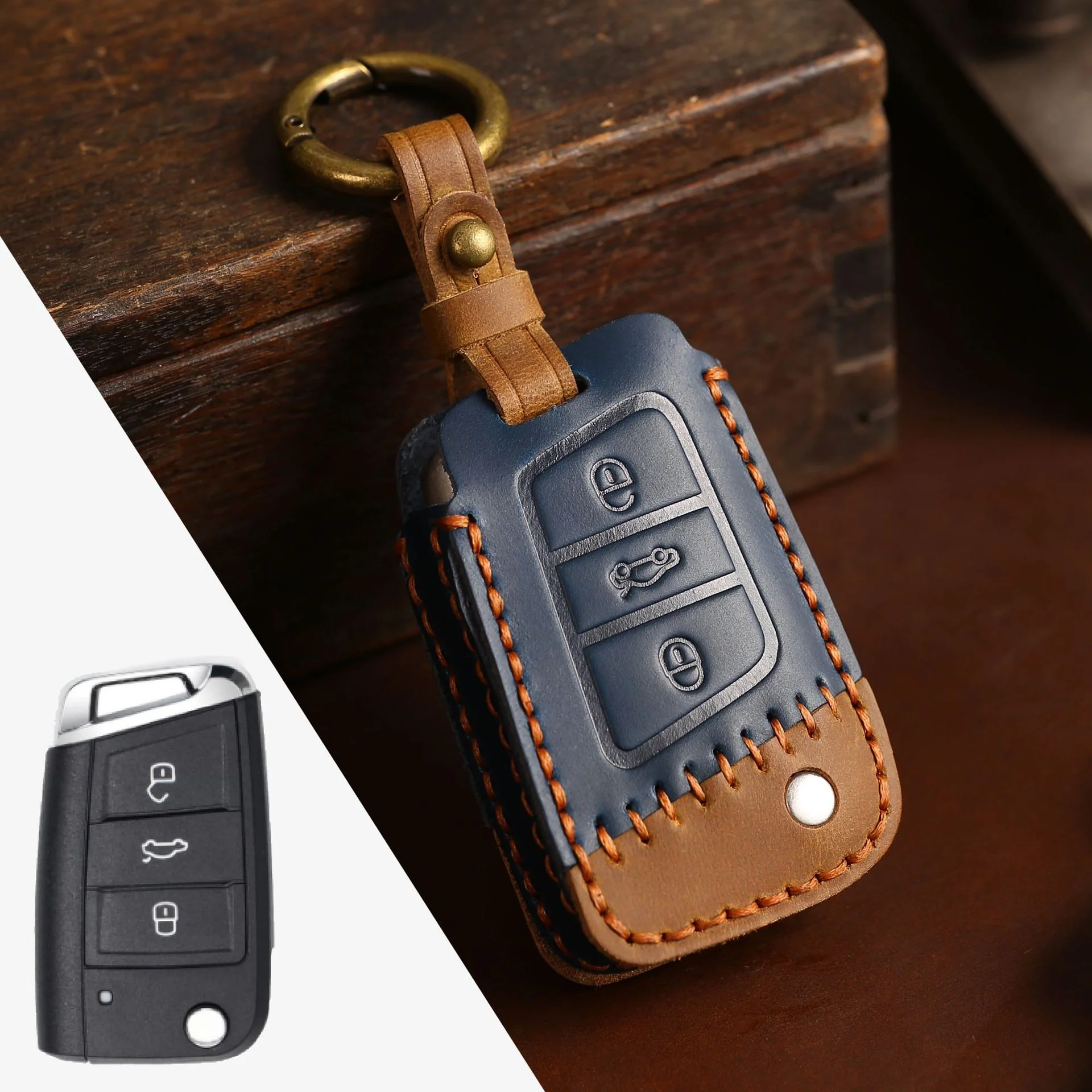 Volkswagen Handcrafted Genuine Leather Car Key Fob Case Cover For Passat, Golf, Magotan, Jetta, Tiguan - Image 17
