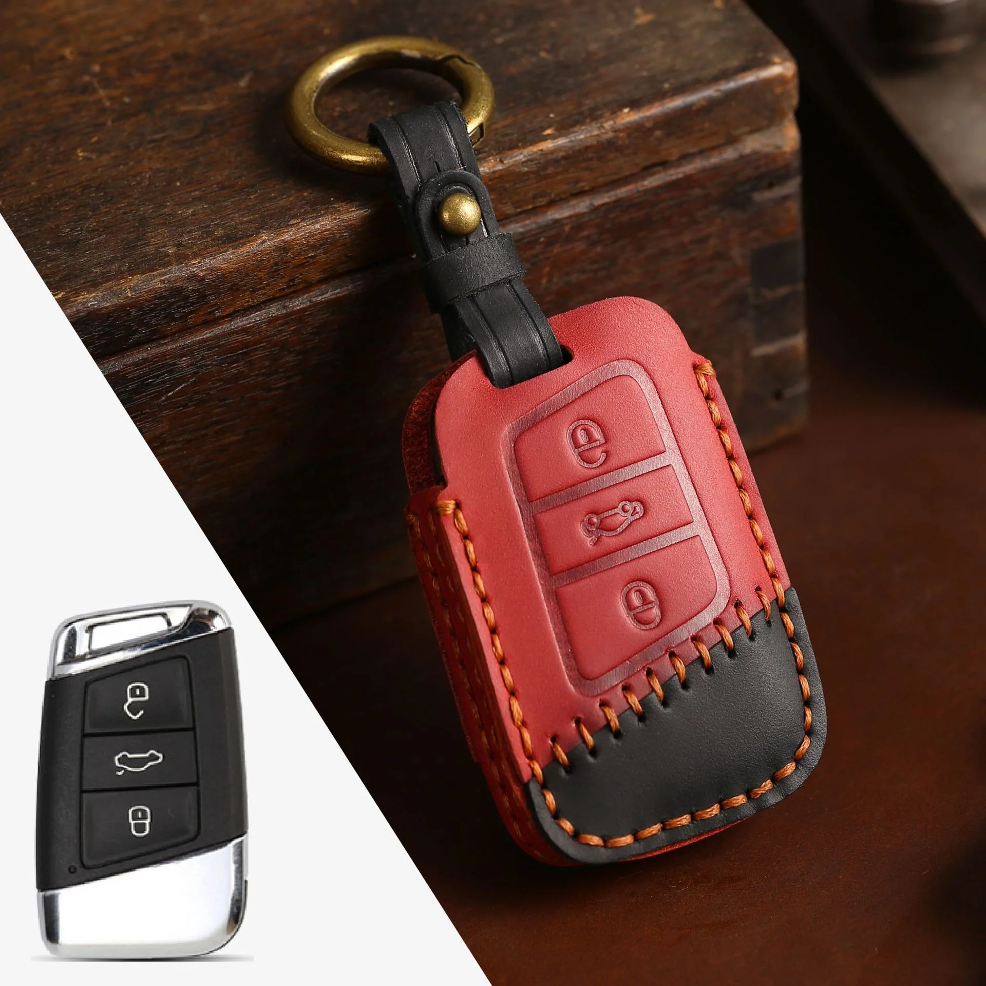 Volkswagen Handcrafted Genuine Leather Car Key Fob Case Cover For Passat, Golf, Magotan, Jetta, Tiguan - Image 18