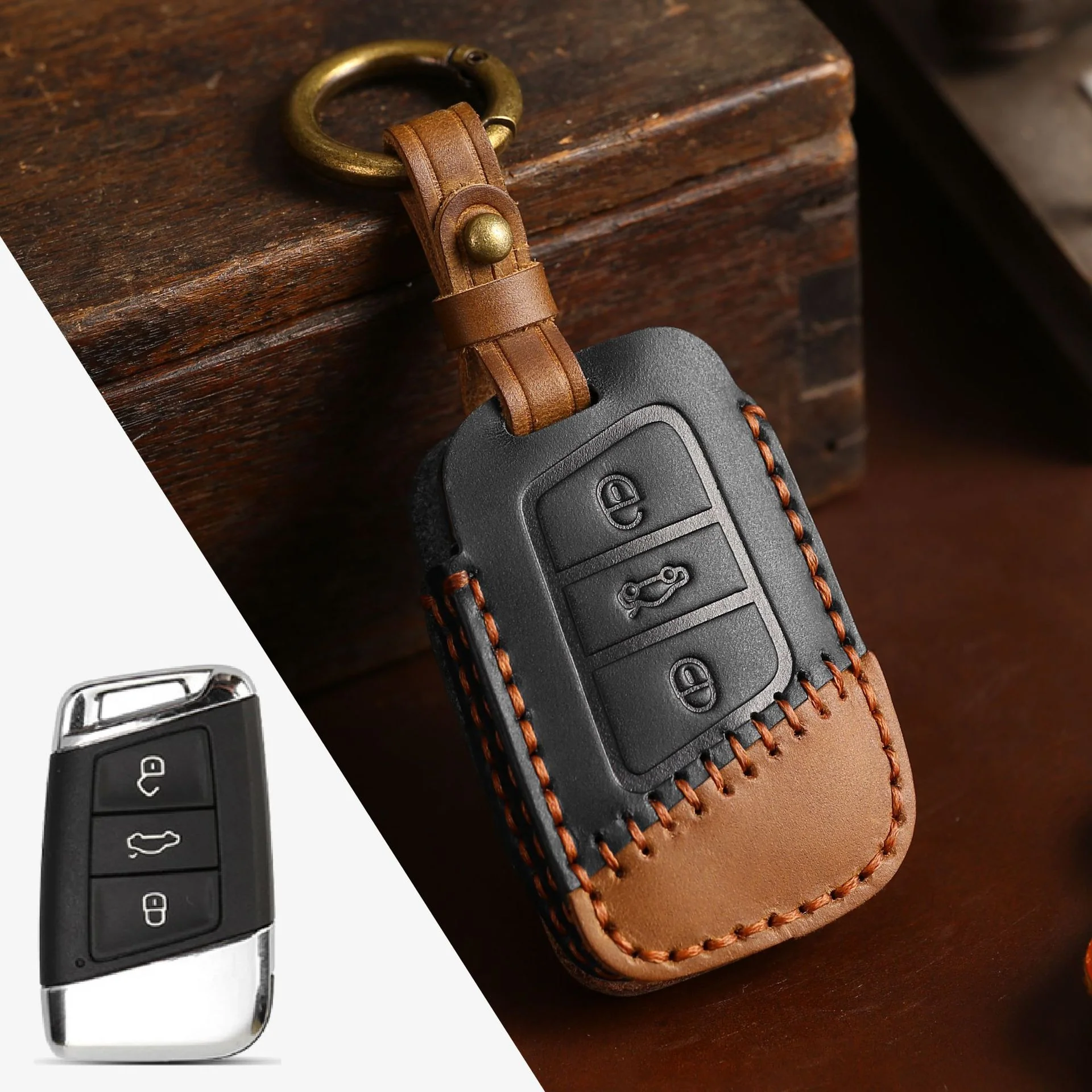 Volkswagen Handcrafted Genuine Leather Car Key Fob Case Cover For Passat, Golf, Magotan, Jetta, Tiguan - Image 20