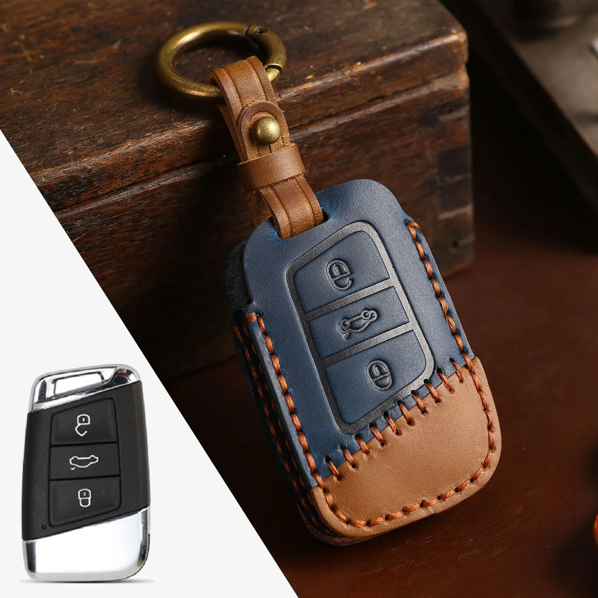 Volkswagen Handcrafted Genuine Leather Car Key Fob Case Cover For Passat, Golf, Magotan, Jetta, Tiguan - Image 21