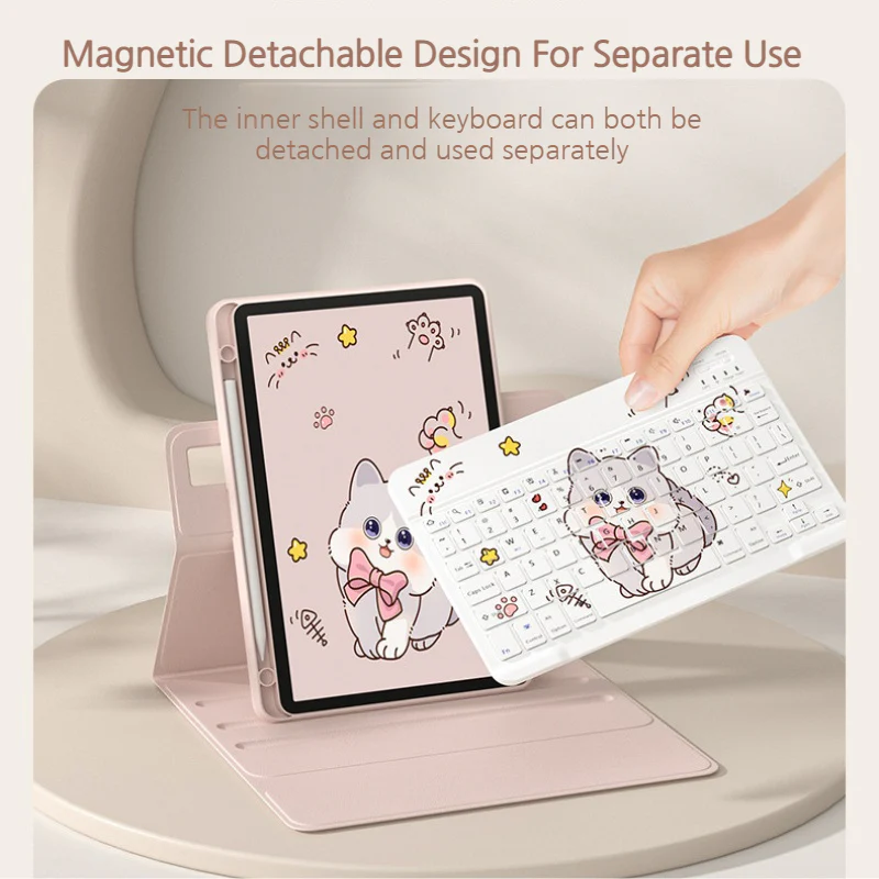 [With Backlit] Apple iPad 7/8/9 10.2'' 7/8/9th Gen (2019/2020/2021) - Cartoon Rotation Magnetic Adsorption Keyboard Case - Image 14