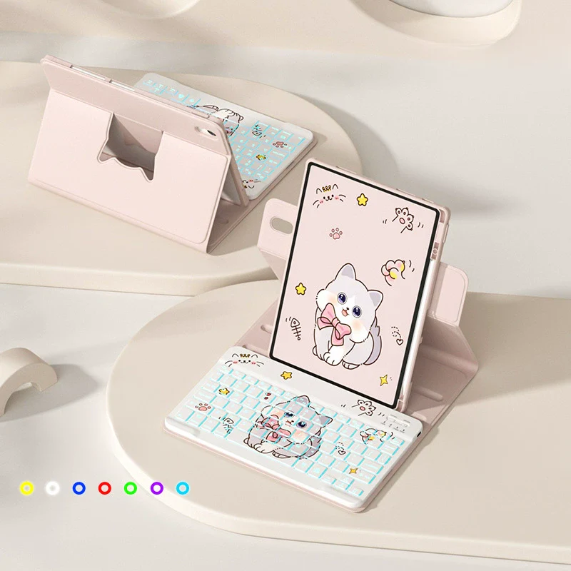 [With Backlit] Apple iPad Pro 11-inch M4/M5 (2024/2025) - Cartoon Rotation Magnetic Adsorption Keyboard Case - Image 15
