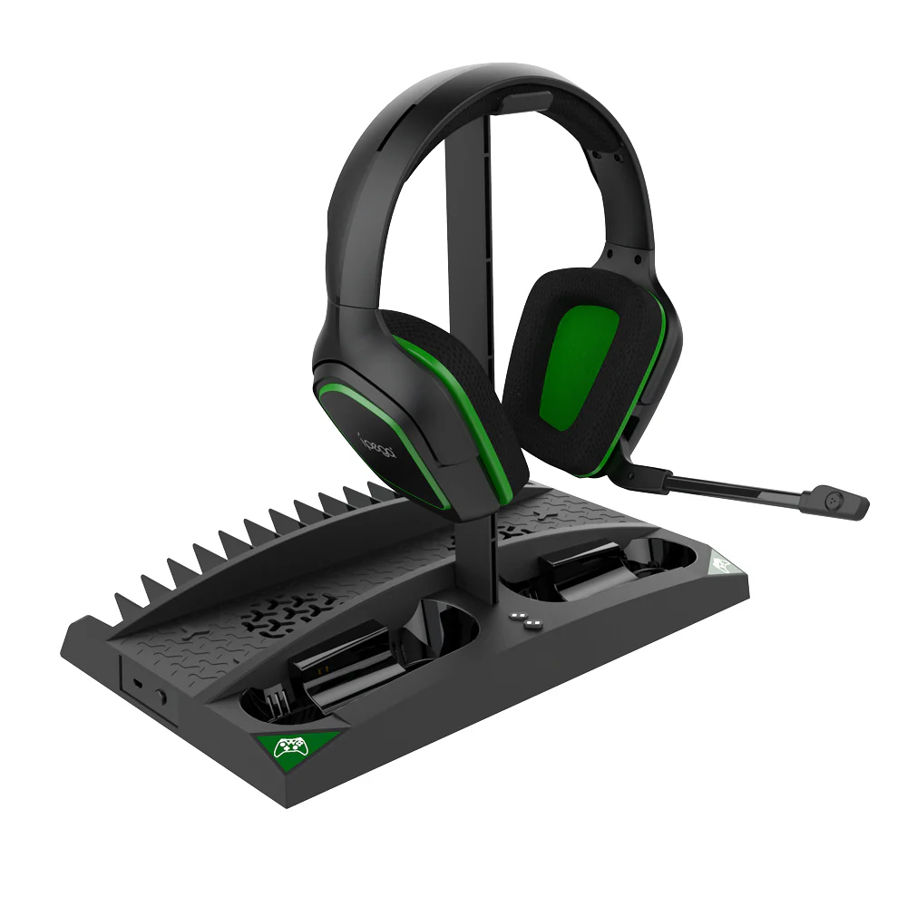 [With Built-in Cooling Fan] Xbox One 6 in 1 Multi-function Vertical Charging Dock Base  for Xbox One Game Controller Charging Station with Headset Stand