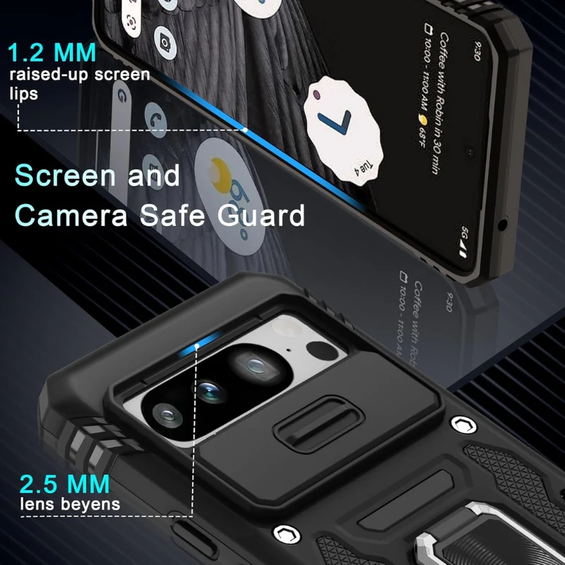 [with Camera Cover] [Rotated Ring stand] Google Pixel 8/A/Pro - Military Grade Shockproof Heavy Duty Protective Case - Image 10