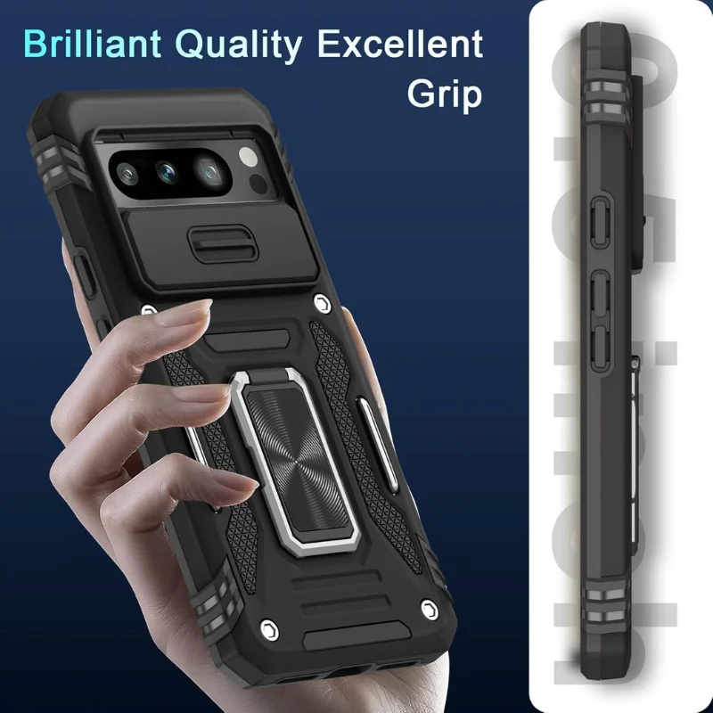 [with Camera Cover] [Rotated Ring stand] Google Pixel 8/A/Pro - Military Grade Shockproof Heavy Duty Protective Case - Image 11