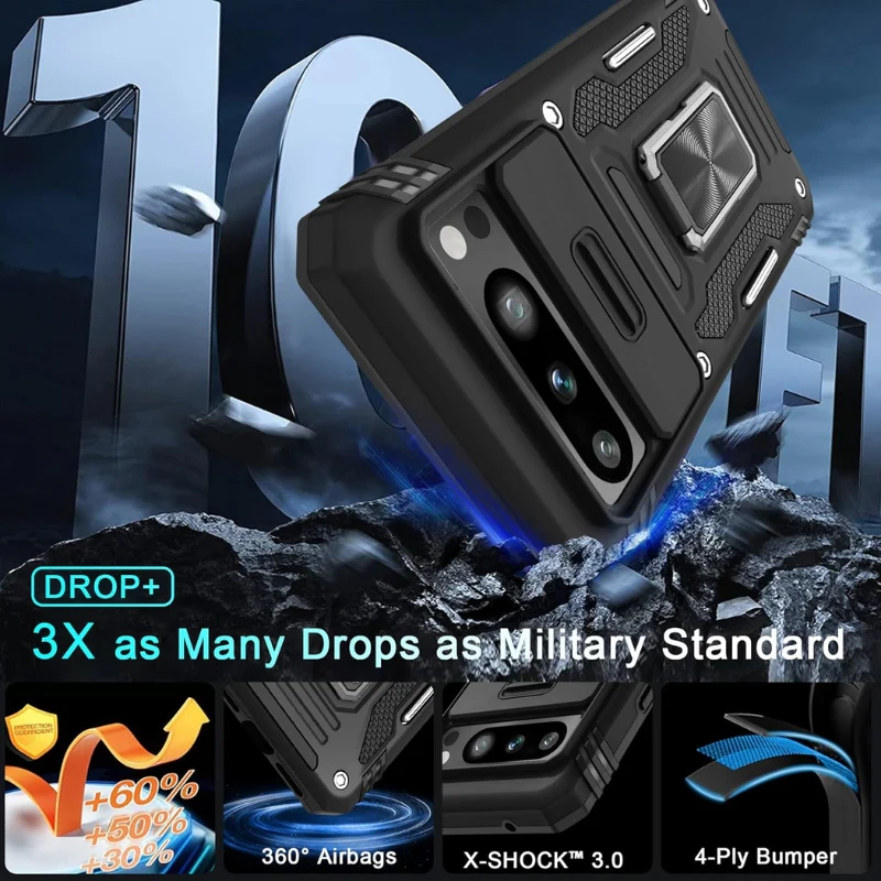 [with Camera Cover] [Rotated Ring stand] Google Pixel 8/A/Pro - Military Grade Shockproof Heavy Duty Protective Case - Image 8