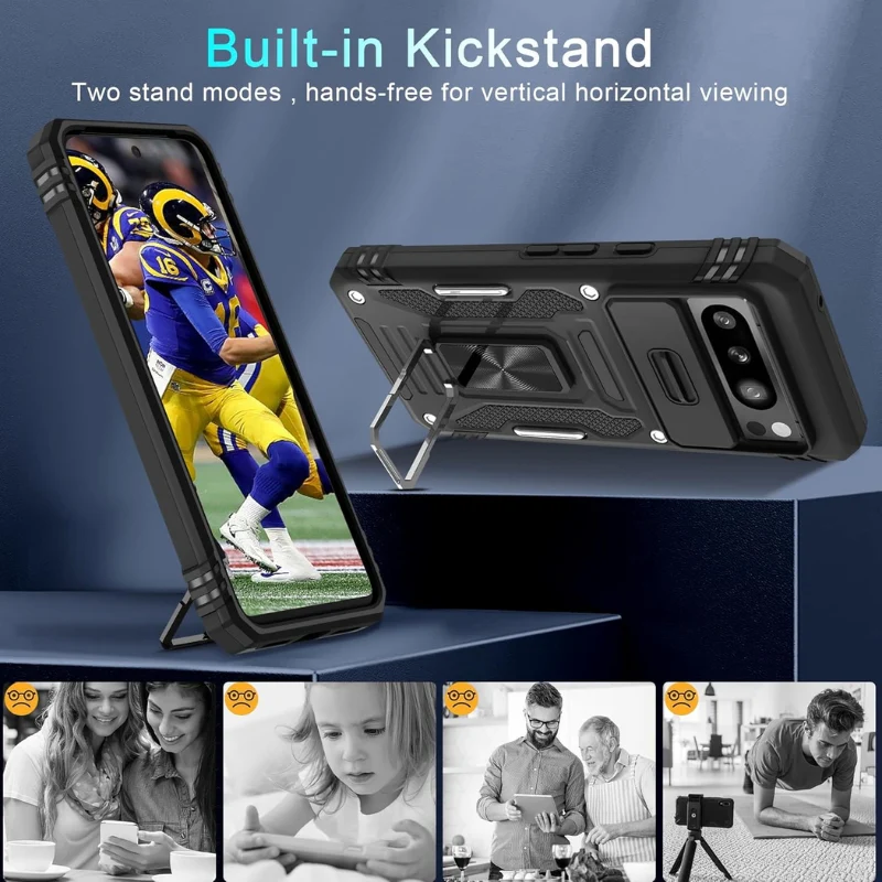 [with Camera Cover] [Rotated Ring stand] Google Pixel 8/A/Pro - Military Grade Shockproof Heavy Duty Protective Case - Image 9