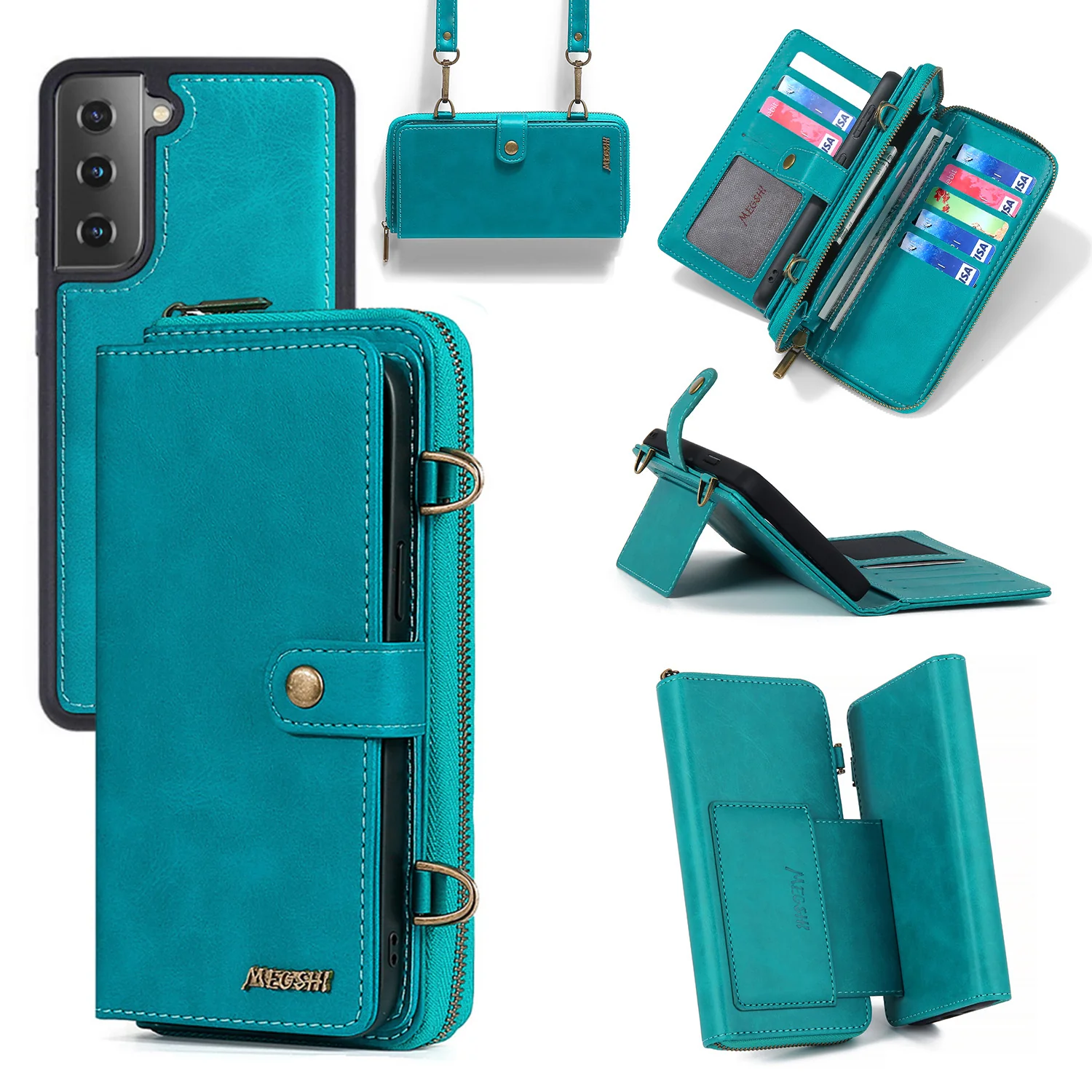[With Card Holder][With Strap] Samsung S25/Plus/Ultra - Multi-functional PU Leather Flip Wallet Case - Image 5