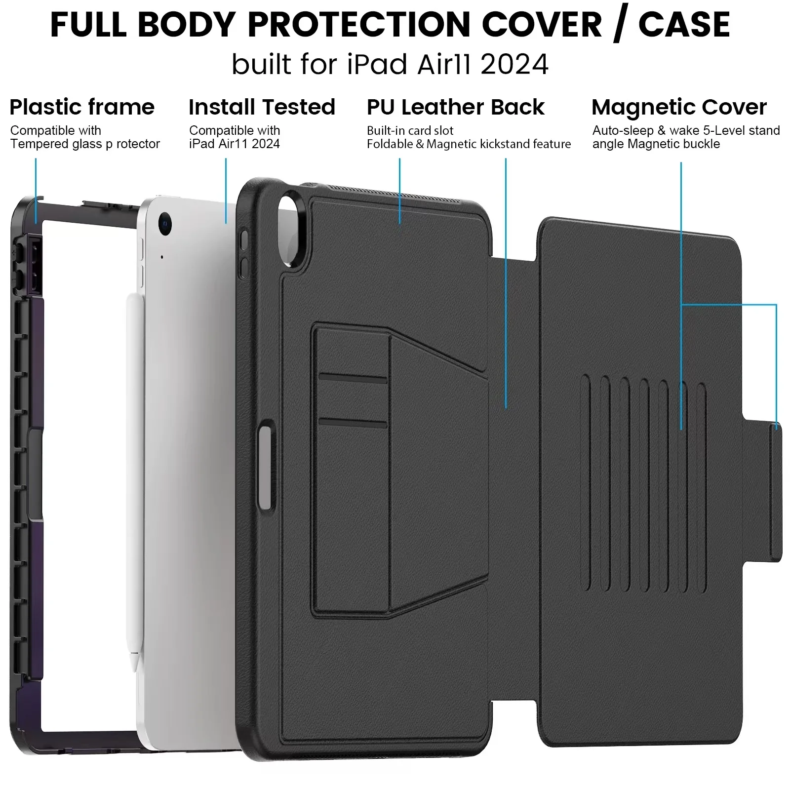 [With Card Slot] Apple iPad Air 13-inch M2/M3/M4 (2024/2025/2026) Stand Full-protection Shockproof Case With Pen Slot - Image 6