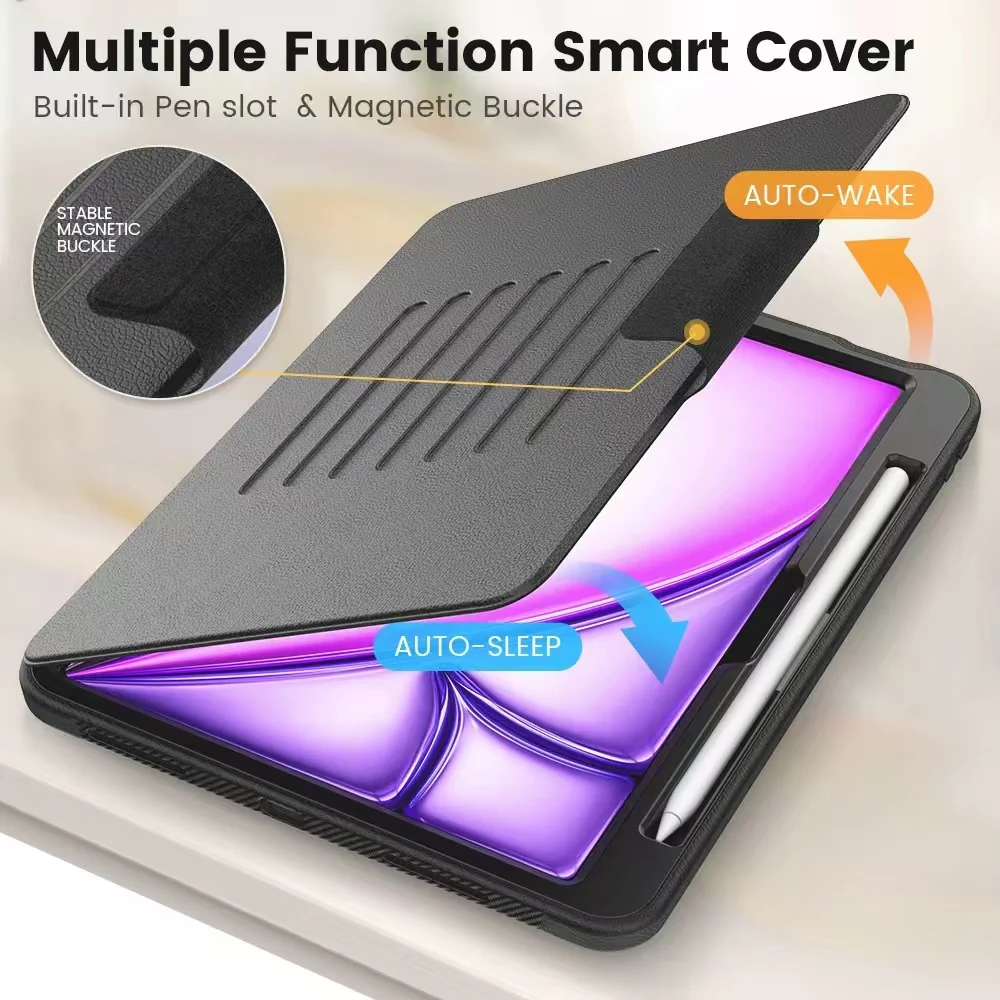 [With Card Slot] Apple iPad Air 13-inch M2/M3/M4 (2024/2025/2026) Stand Full-protection Shockproof Case With Pen Slot - Image 9