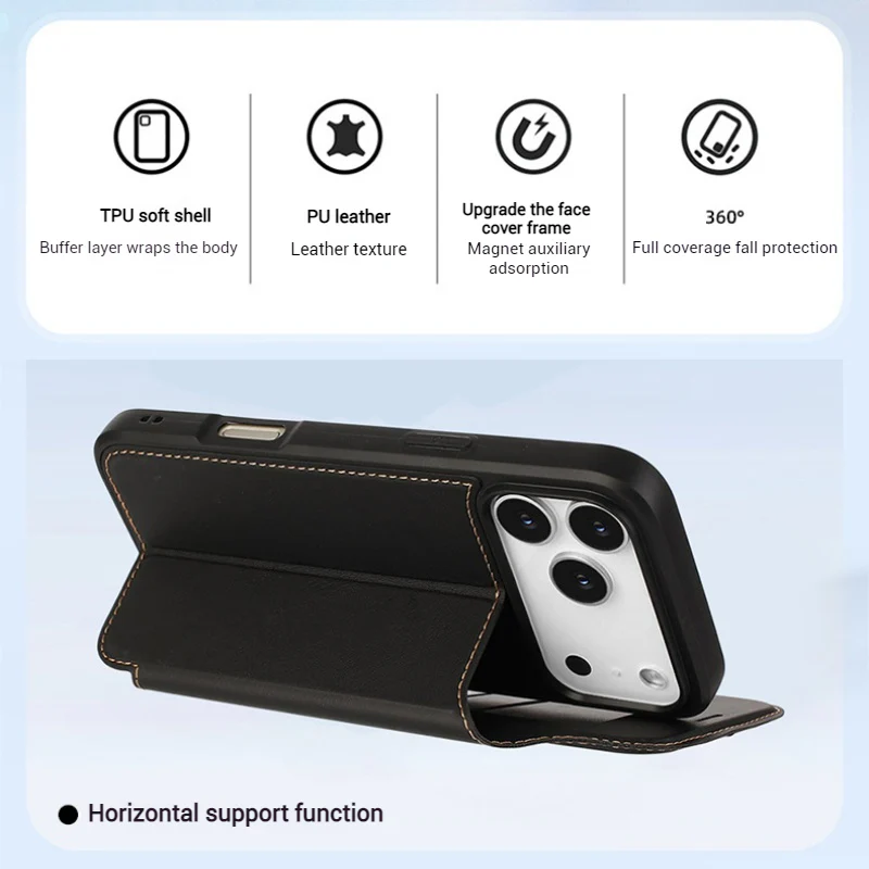 [With Card Slot] Apple iPhone 15/Pro/Pro Max/Plus Minimalist Business Flip PU Leather Case - Image 2