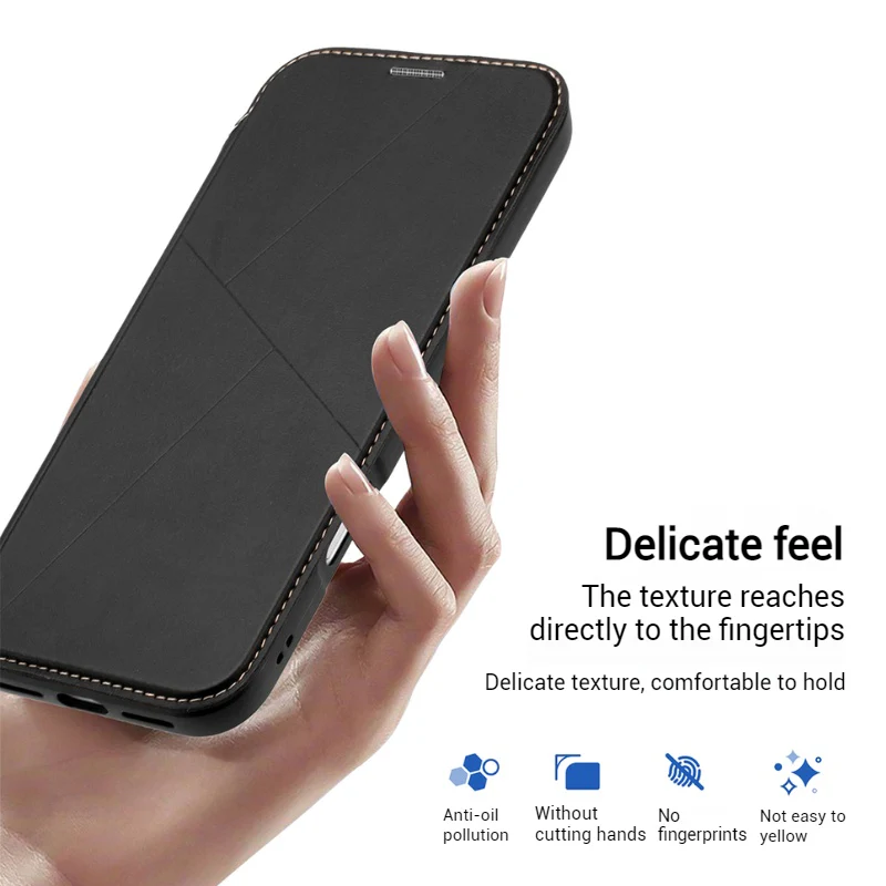 [With Card Slot] Apple iPhone 15/Pro/Pro Max/Plus Minimalist Business Flip PU Leather Case - Image 3