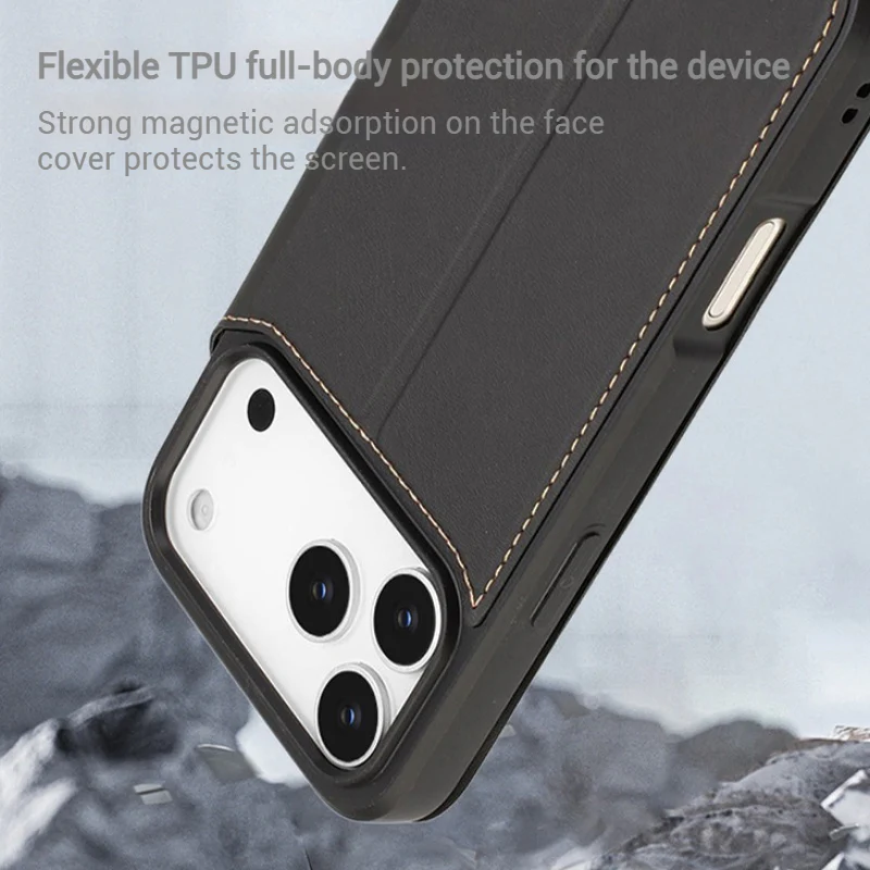 [With Card Slot] Apple iPhone 15/Pro/Pro Max/Plus Minimalist Business Flip PU Leather Case - Image 5
