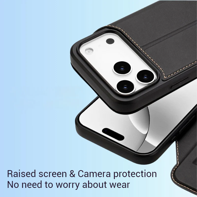 [With Card Slot] Apple iPhone 15/Pro/Pro Max/Plus Minimalist Business Flip PU Leather Case - Image 6