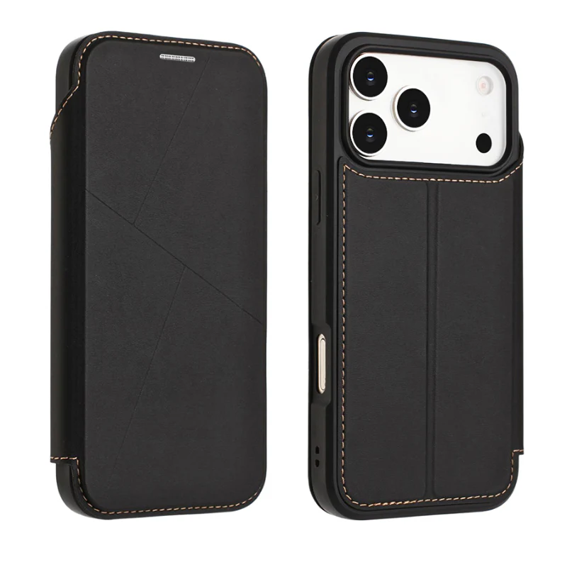 [With Card Slot] Apple iPhone 15/Pro/Pro Max/Plus Minimalist Business Flip PU Leather Case - Image 8