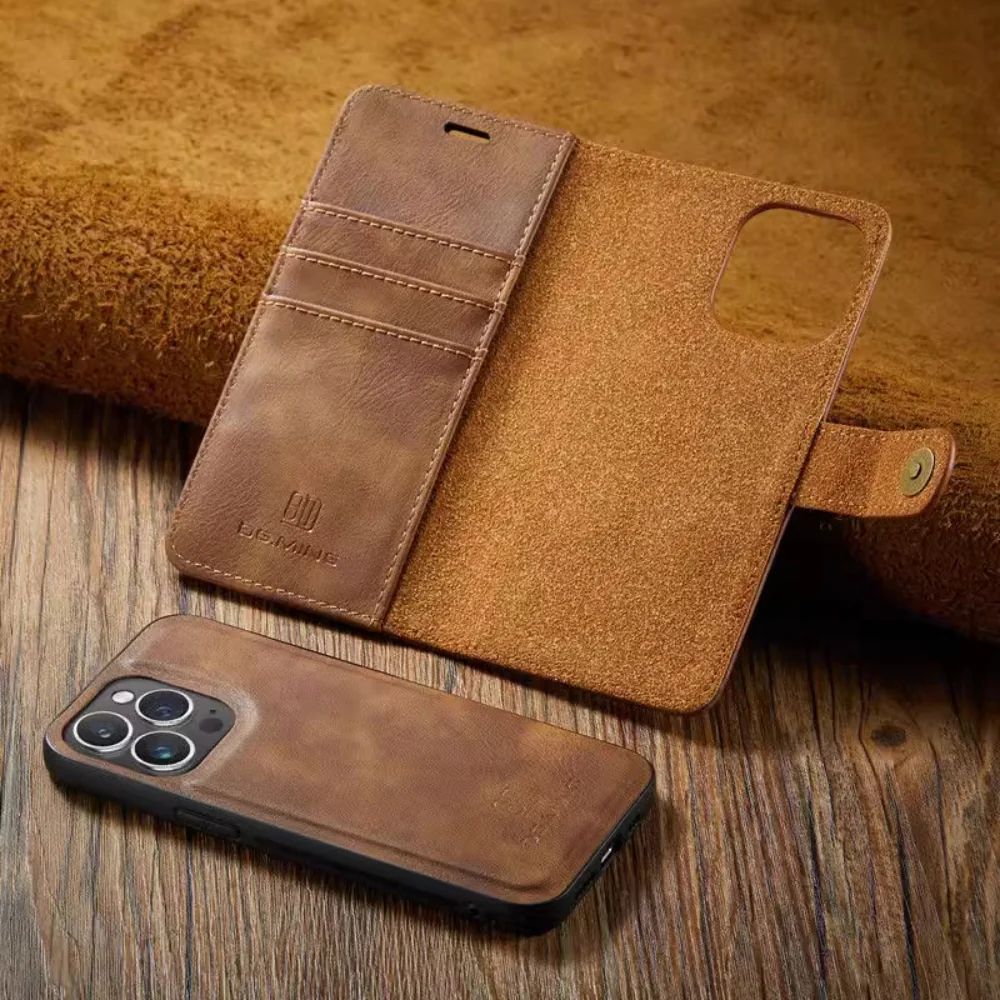 [With Card Slot] Apple iPhone 16/Plus/Pro/Max - Magnetic Snap Closure Drop Proof Genuine Leather Flip Wallet Series Case - Image 10