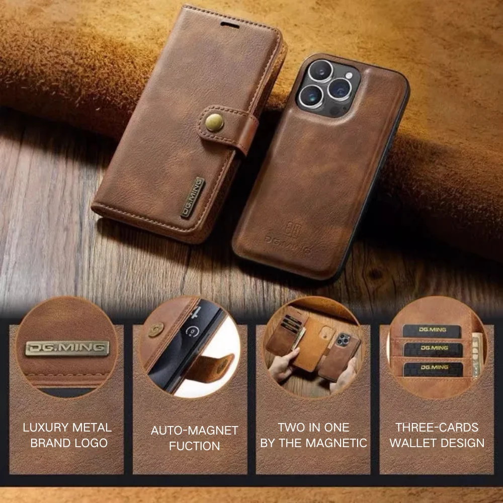[With Card Slot] Apple iPhone 16/Plus/Pro/Max - Magnetic Snap Closure Drop Proof Genuine Leather Flip Wallet Series Case - Image 11