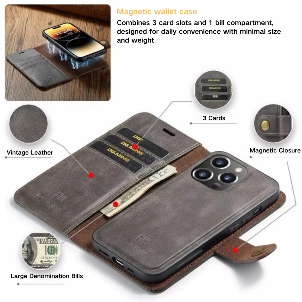 [With Card Slot] Apple iPhone 16/Plus/Pro/Max - Magnetic Snap Closure Drop Proof Genuine Leather Flip Wallet Series Case - Image 12