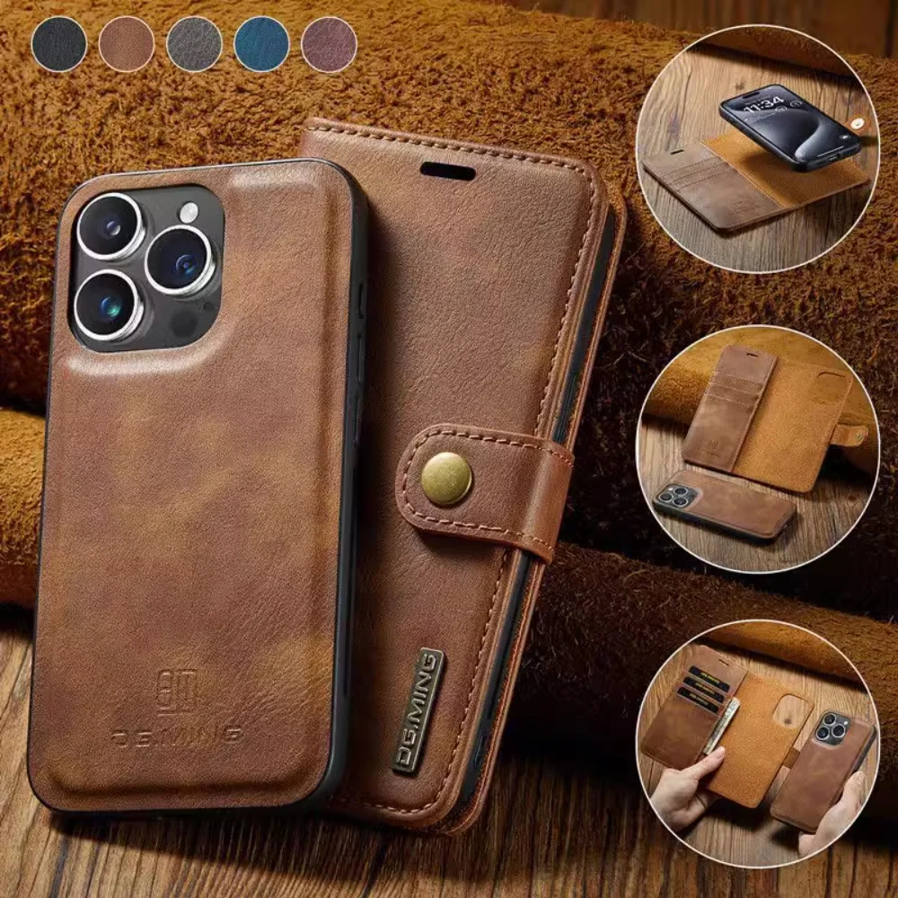 [With Card Slot] Apple iPhone 16/Plus/Pro/Max - Magnetic Snap Closure Drop Proof Genuine Leather Flip Wallet Series Case - Image 8