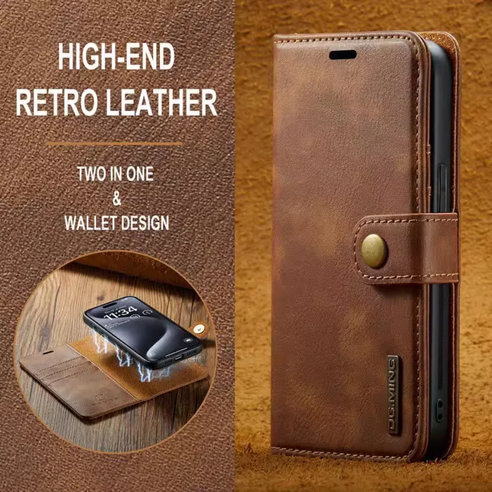 [With Card Slot] Apple iPhone 16/Plus/Pro/Max - Magnetic Snap Closure Drop Proof Genuine Leather Flip Wallet Series Case - Image 9
