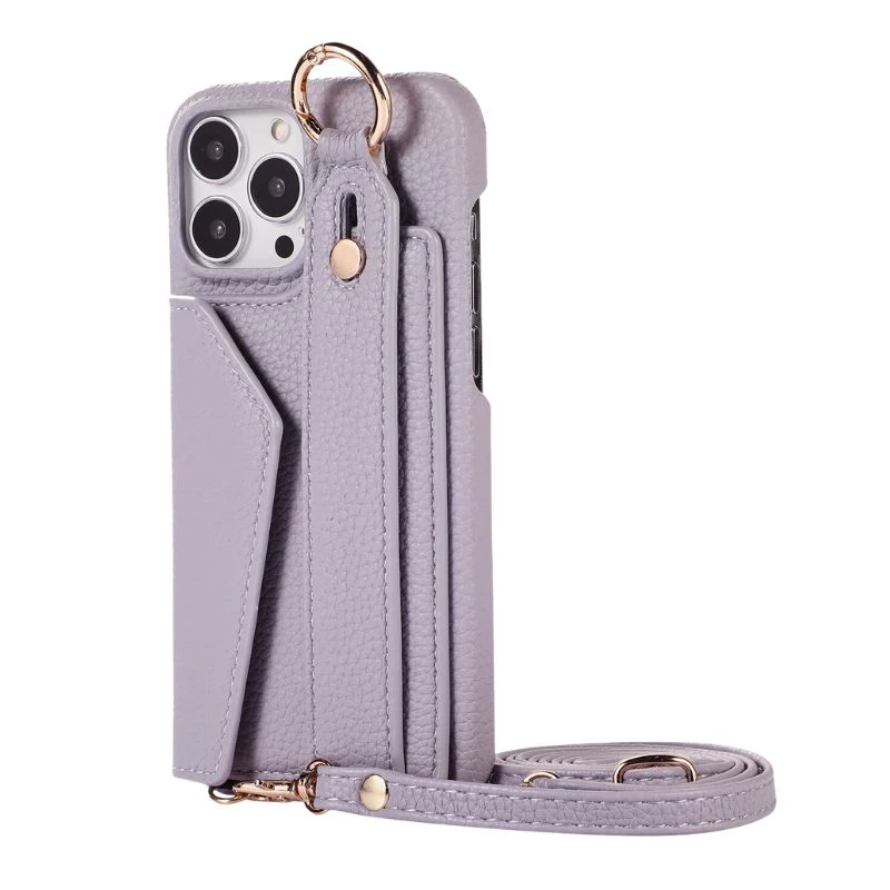 [With Card Slot] Apple iPhone 16/Plus/Pro/Max PC + PU Envelope Leather Wallet Case With Wrist & Shoulder Strap - Image 3