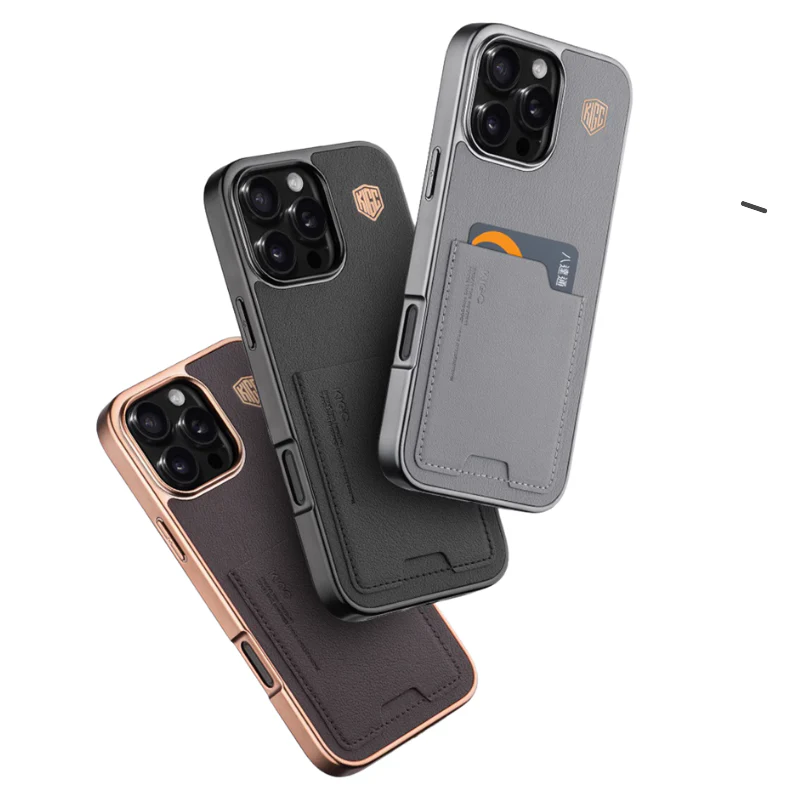 [With Card Slot] Apple iPhone 16/Pro/Max Premium Electroplated Plain Leather Protective Case - Image 2