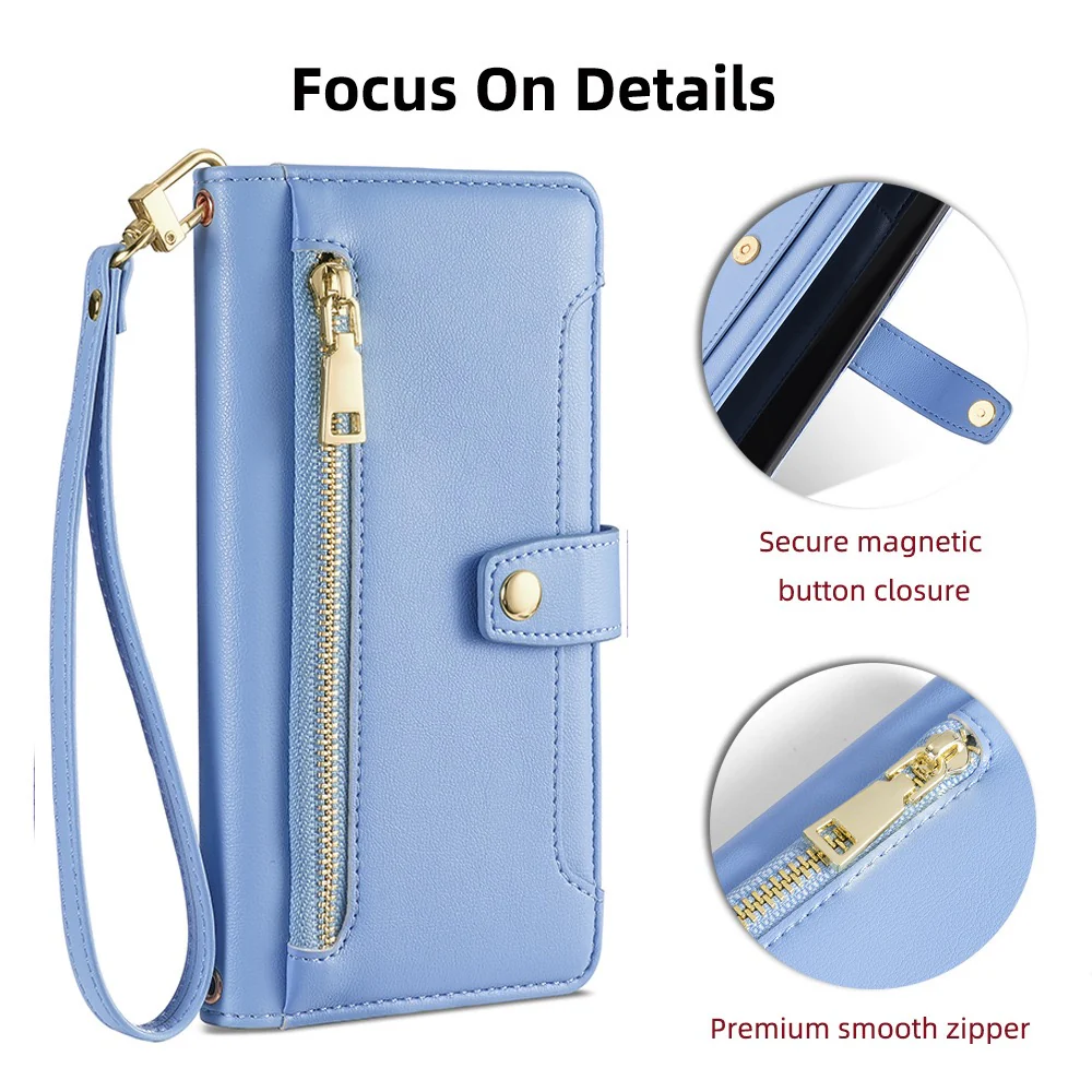 [With Card Slot] OPPO A5 Pro 5G - Multi-Function Flip Leather Zipper Wallet Case With Wrist & Shoulder Strap - Image 2