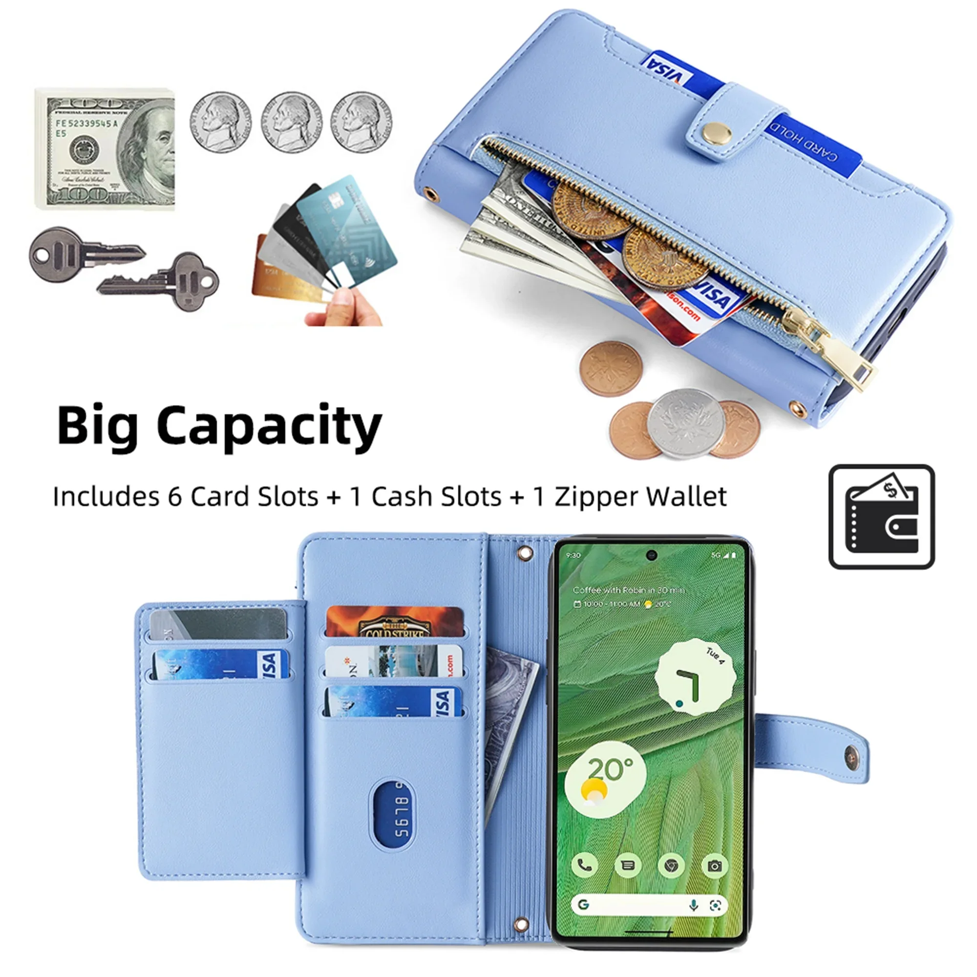 [With Card Slot] OPPO A5 Pro 5G - Multi-Function Flip Leather Zipper Wallet Case With Wrist & Shoulder Strap - Image 3