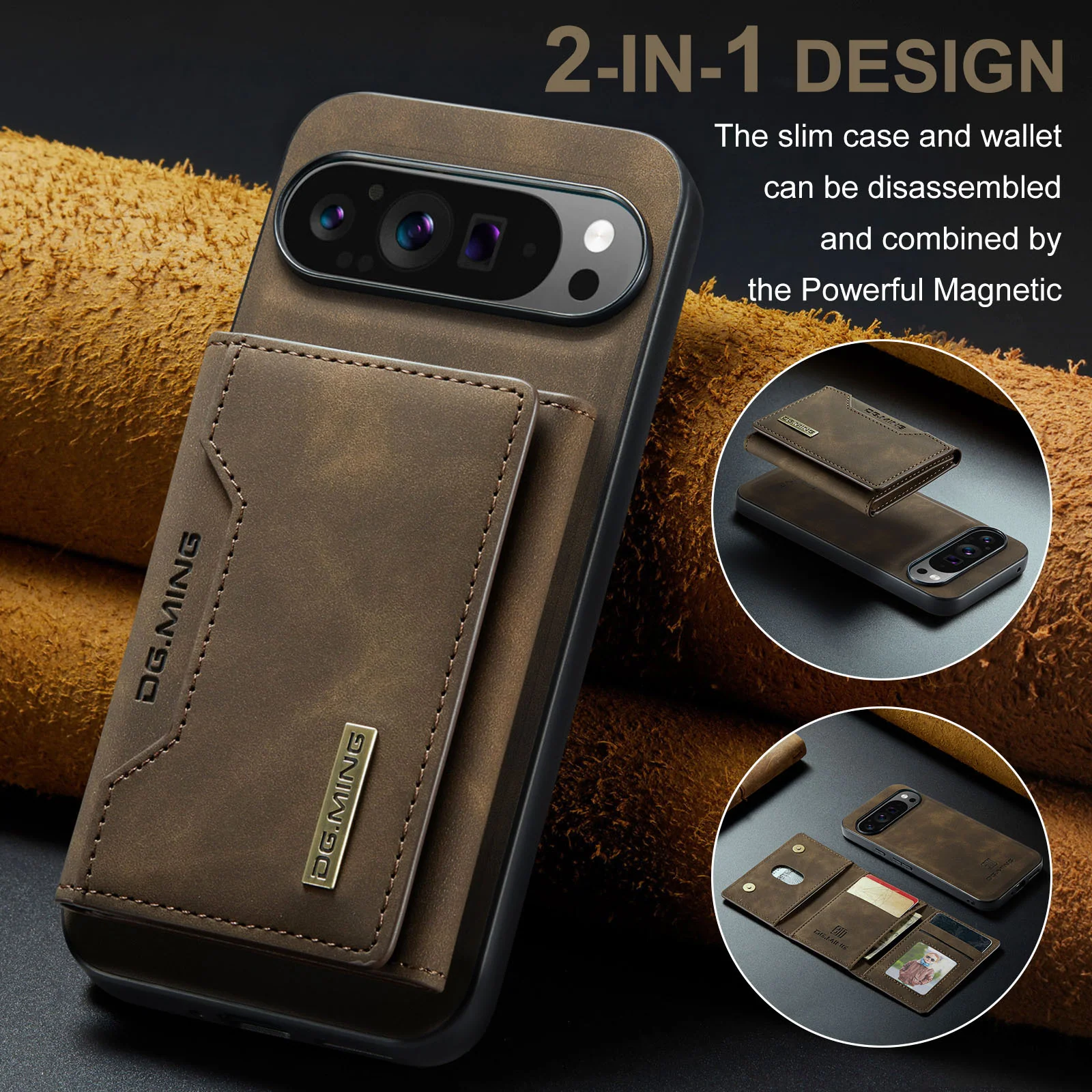 [With Card Slot] Google Pixel 9/9A/Pro/XL - Business Premium Leather Back Cover Magnetic Detachable  Shockproof Case - Image 11