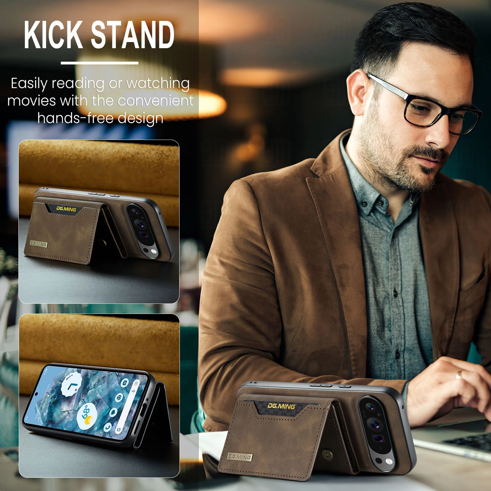 [With Card Slot] Google Pixel 9/9A/Pro/XL - Business Premium Leather Back Cover Magnetic Detachable  Shockproof Case - Image 12