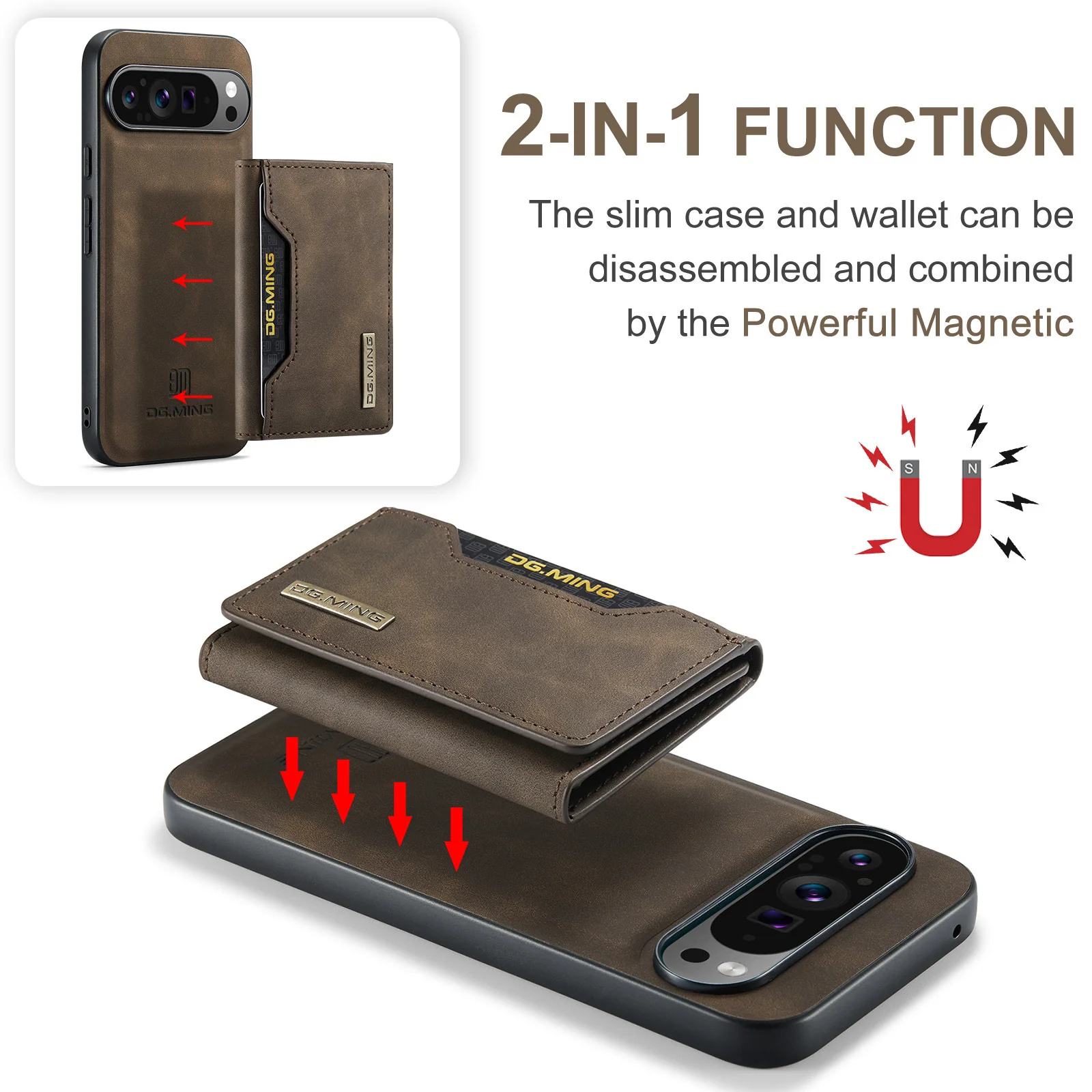[With Card Slot] Google Pixel 9/9A/Pro/XL - Business Premium Leather Back Cover Magnetic Detachable  Shockproof Case - Image 8