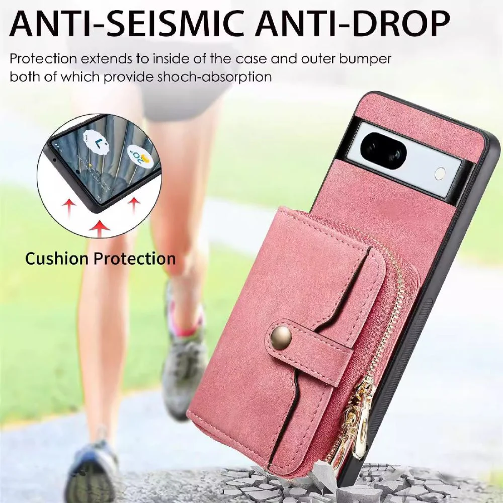 [With Card Slot] Google Pixel 8/8A/8 Pro - Women Crossbody Zip PU Leather Wallet With Lanyard Drop proof Case - Image 3