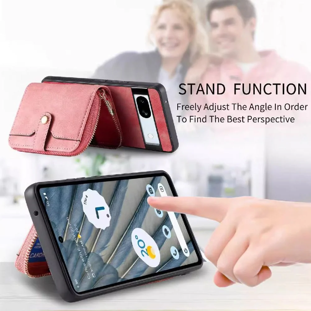 [With Card Slot] Google Pixel 8/8A/8 Pro - Women Crossbody Zip PU Leather Wallet With Lanyard Drop proof Case - Image 9