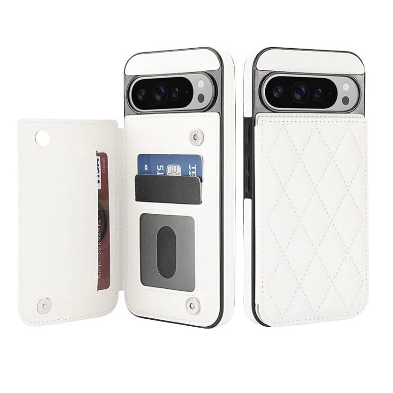 [With Card Slot] Google Pixel 8/Pro/8A - Argyle Pattern Leather Card Holder With Button Wallet Series Case - Image 4