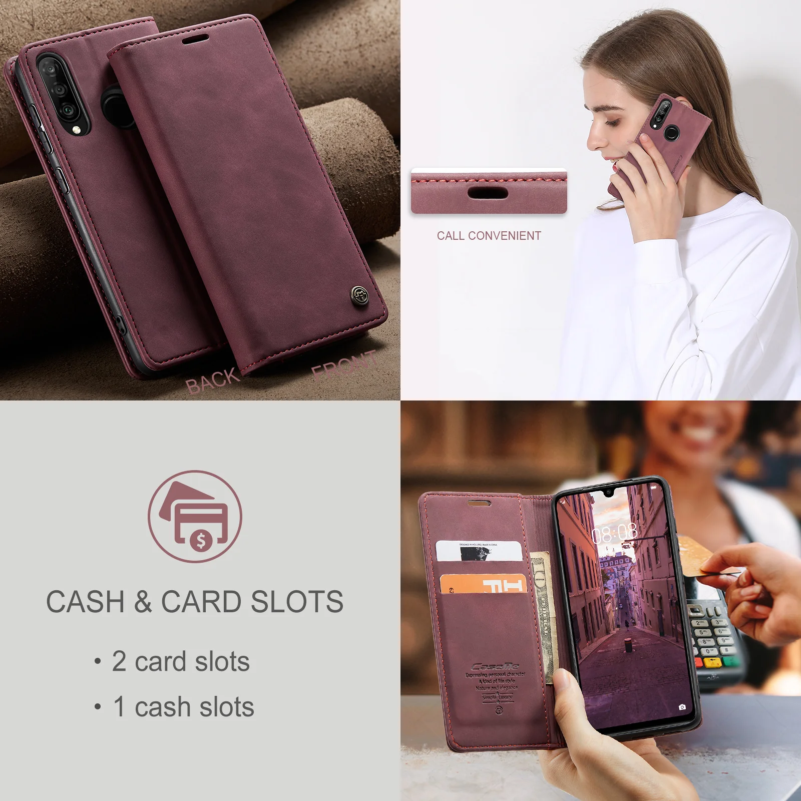 [With Card Slot] Huawei P50/Pro Multi-Functional Leather Flip Shockproof Wallet Case - Image 11