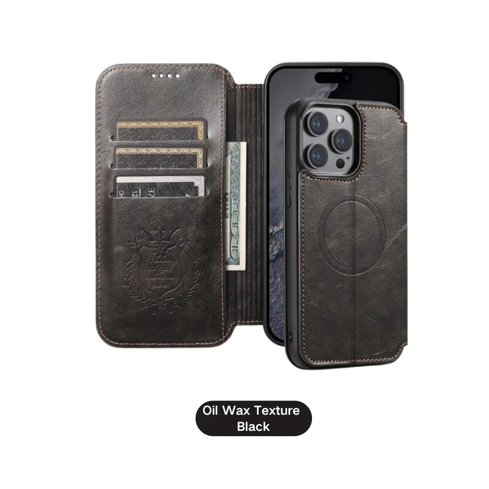 [With Card Slot][Magsafe Compatible] Apple iPhone 15/Plus/Pro/Max - Business Drop Proof PU Leather Flip Wallet Series Stand Case - Image 3
