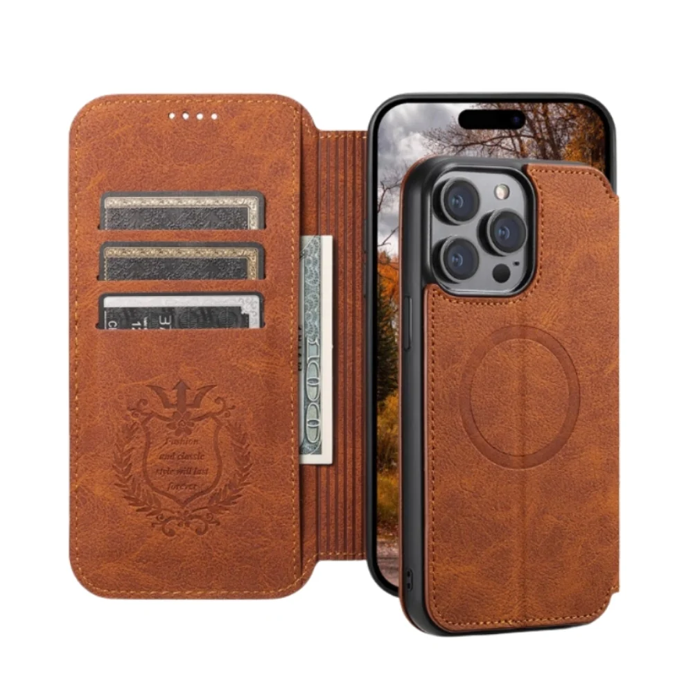 [With Card Slot][Magsafe Compatible] Apple iPhone 15/Plus/Pro/Max - Business Drop Proof PU Leather Flip Wallet Series Stand Case - Image 5