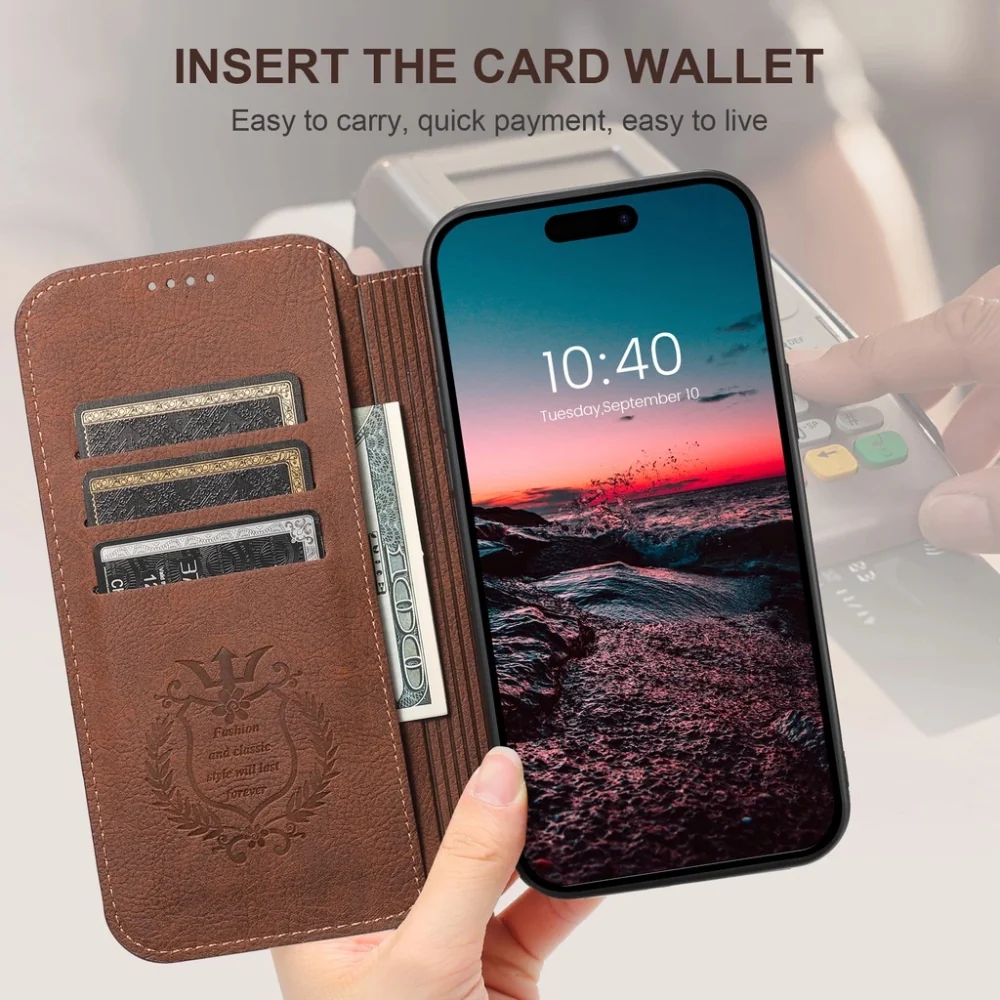 [With Card Slot][Magsafe Compatible] Apple iPhone 15/Plus/Pro/Max - Business Drop Proof PU Leather Flip Wallet Series Stand Case - Image 7