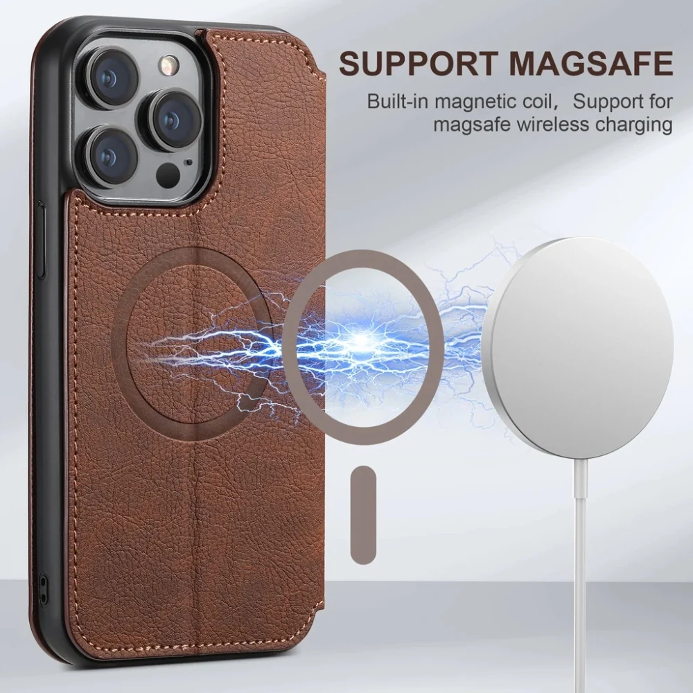 [With Card Slot][Magsafe Compatible] Apple iPhone 15/Plus/Pro/Max - Business Drop Proof PU Leather Flip Wallet Series Stand Case - Image 8
