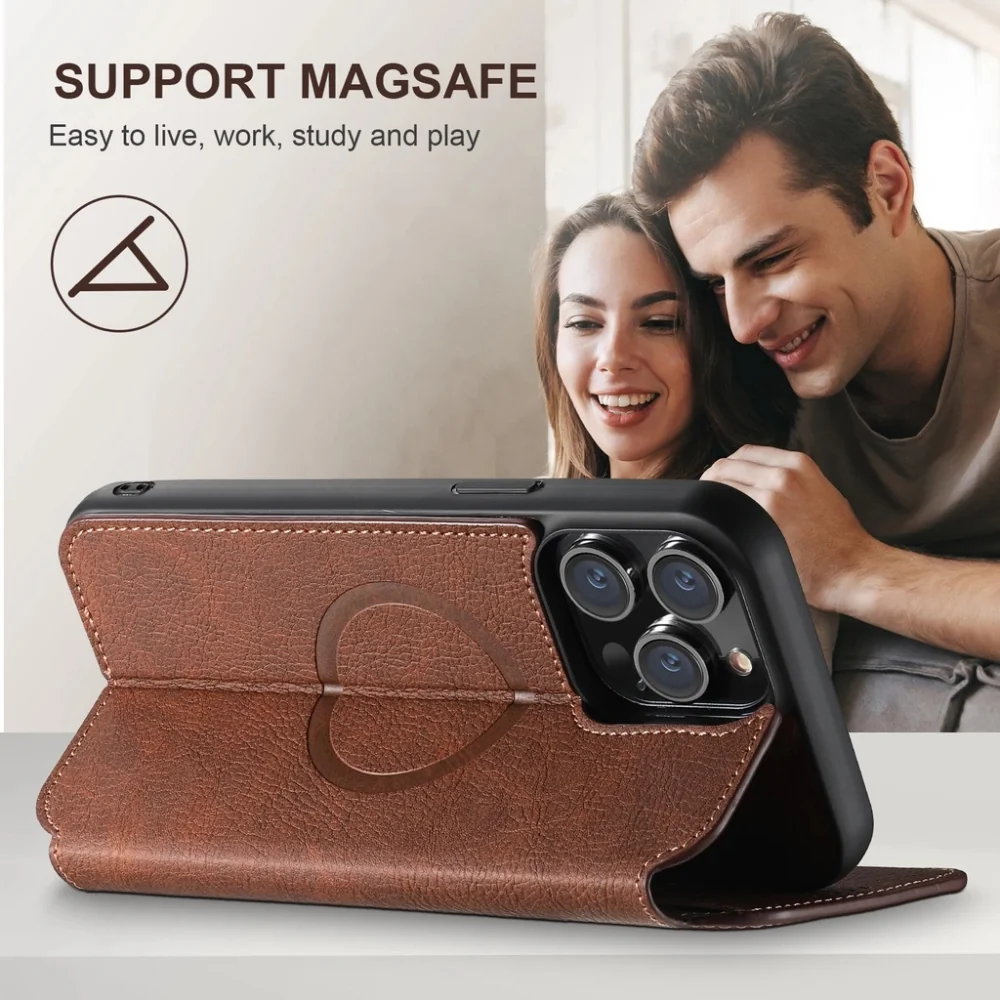 [With Card Slot][Magsafe Compatible] Apple iPhone 15/Plus/Pro/Max - Business Drop Proof PU Leather Flip Wallet Series Stand Case - Image 9