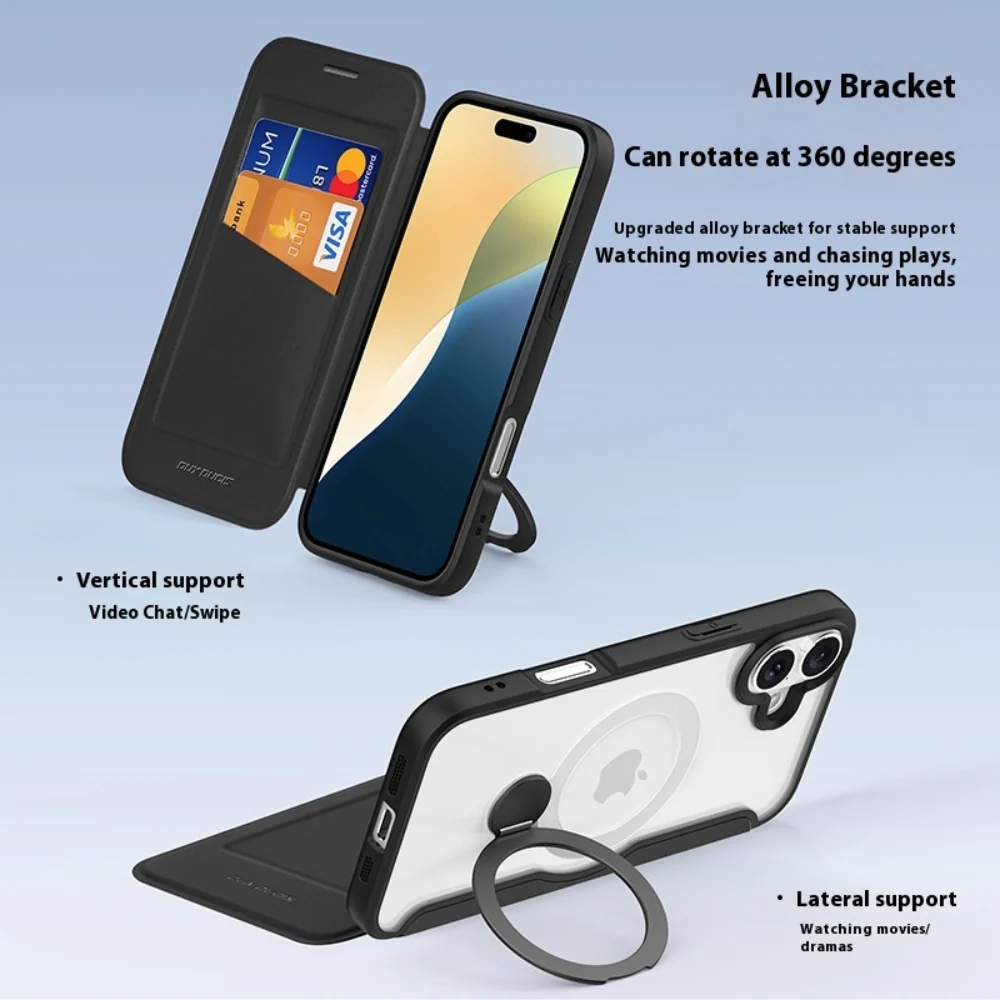 [With Card Slot][Magsafe Compatible] Apple iPhone 16/Plus/Pro/Max - Multi Function Card Slot Leather Wallet Series Flip Case - Image 5
