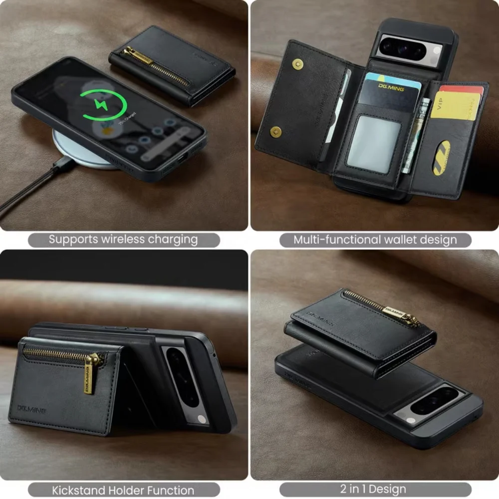 [With Card Slot][[Magsafe Compatible]] Google Pixel 8/8A/8 Pro - Business PU Leather Wallet With Zip Series Stand Case - Image 11