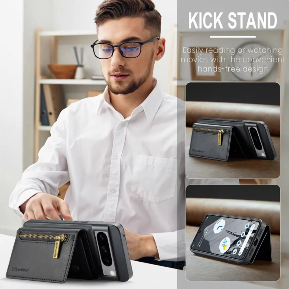 [With Card Slot][[Magsafe Compatible]] Google Pixel 8/8A/8 Pro - Business PU Leather Wallet With Zip Series Stand Case - Image 12