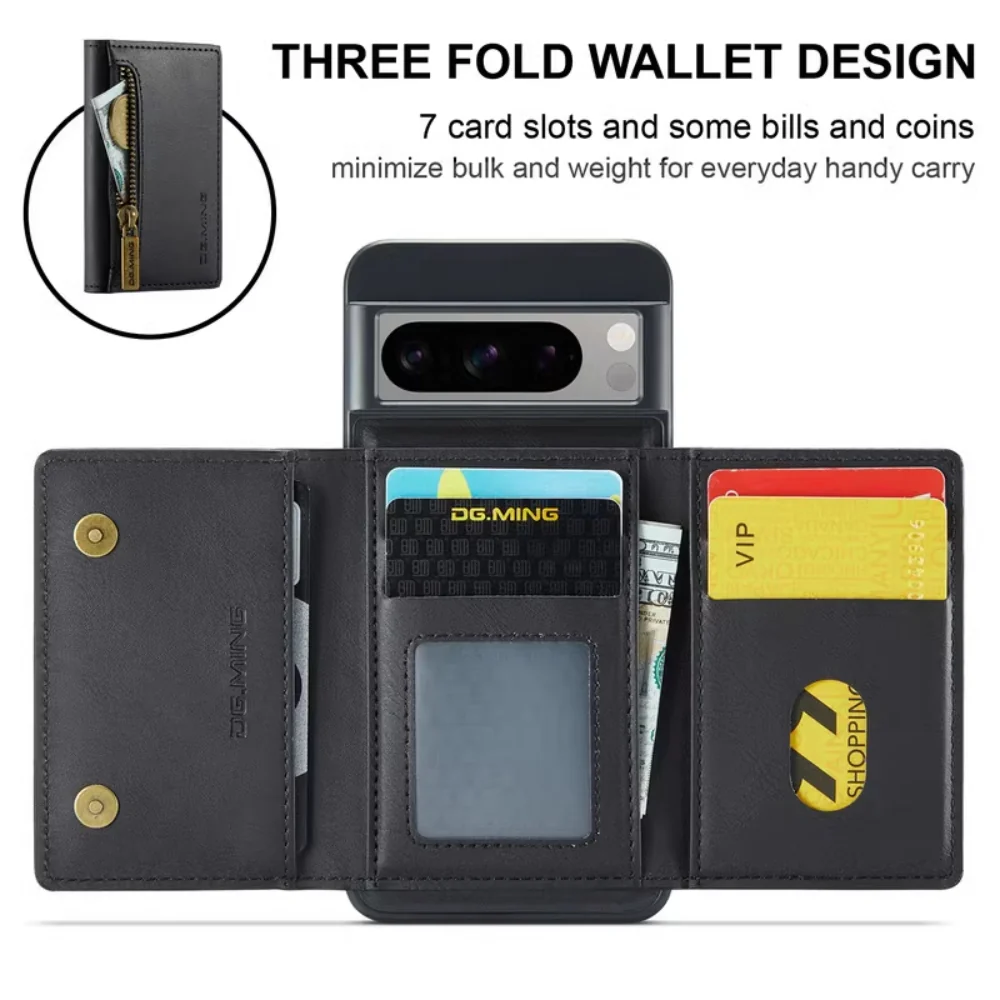 [With Card Slot][[Magsafe Compatible]] Google Pixel 8/8A/8 Pro - Business PU Leather Wallet With Zip Series Stand Case - Image 13