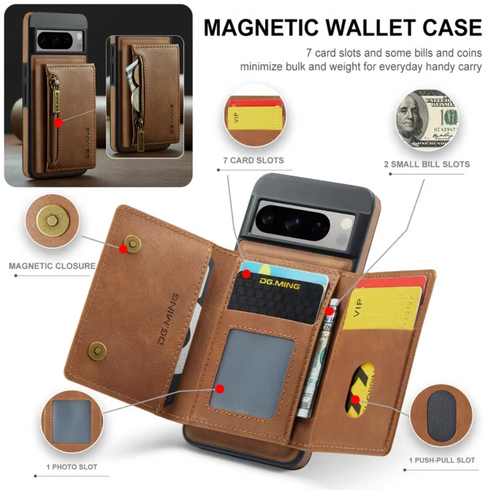 [With Card Slot][[Magsafe Compatible]] Google Pixel 8/8A/8 Pro - Business PU Leather Wallet With Zip Series Stand Case - Image 14