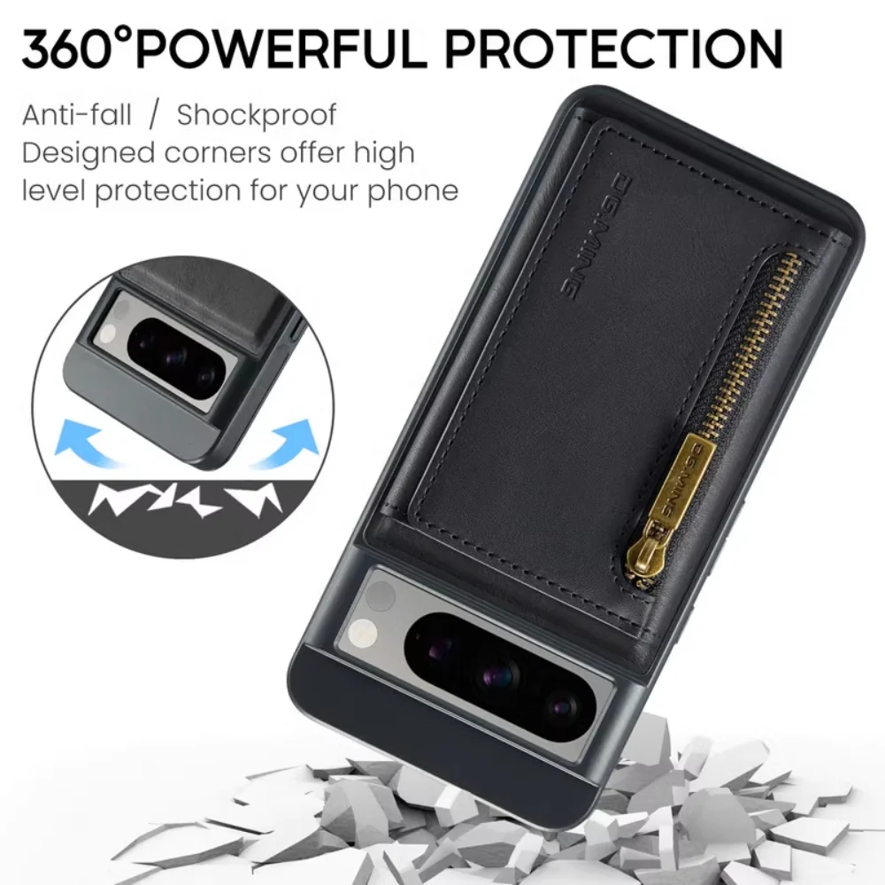[With Card Slot][[Magsafe Compatible]] Google Pixel 8/8A/8 Pro - Business PU Leather Wallet With Zip Series Stand Case - Image 17