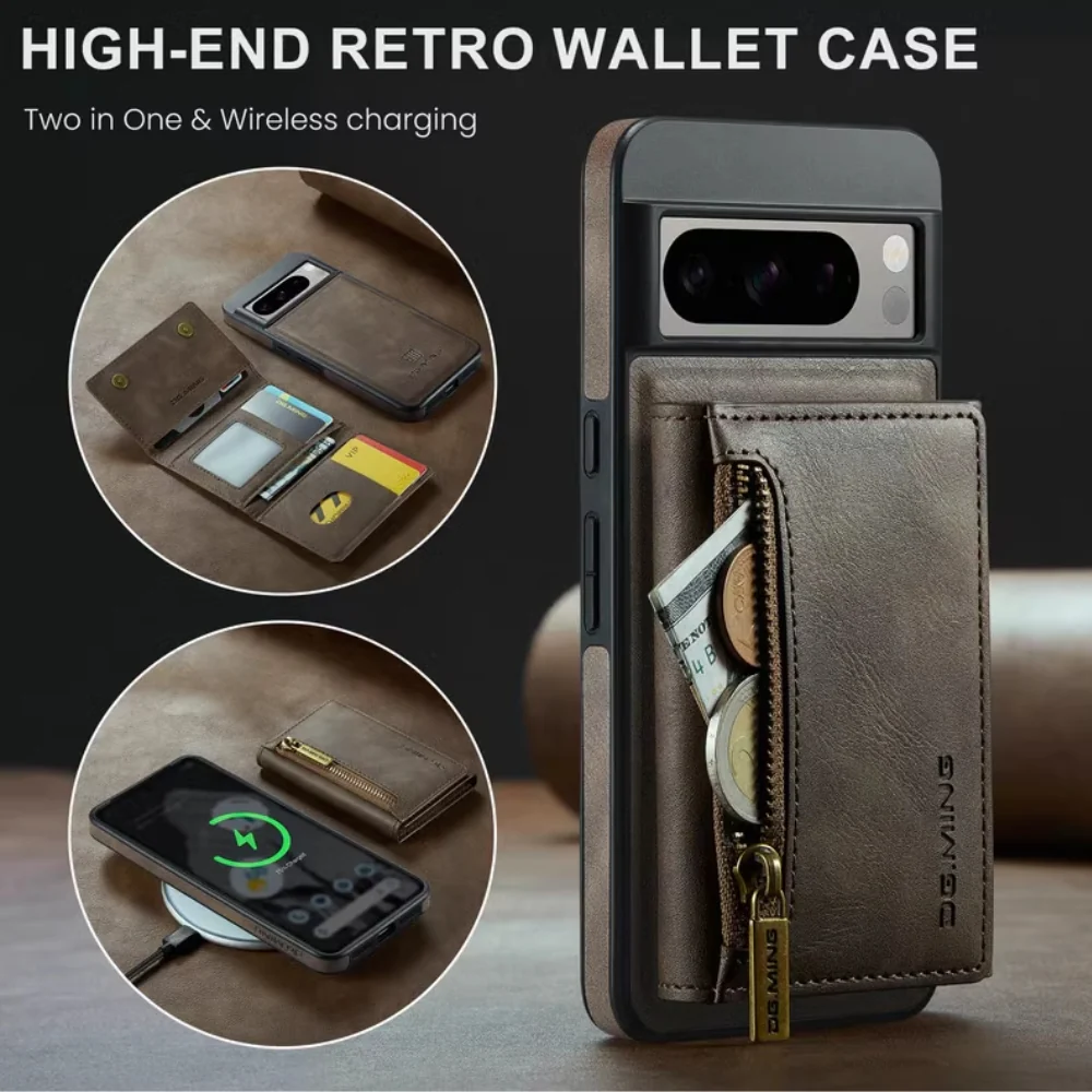 [With Card Slot][[Magsafe Compatible]] Google Pixel 8/8A/8 Pro - Business PU Leather Wallet With Zip Series Stand Case - Image 9
