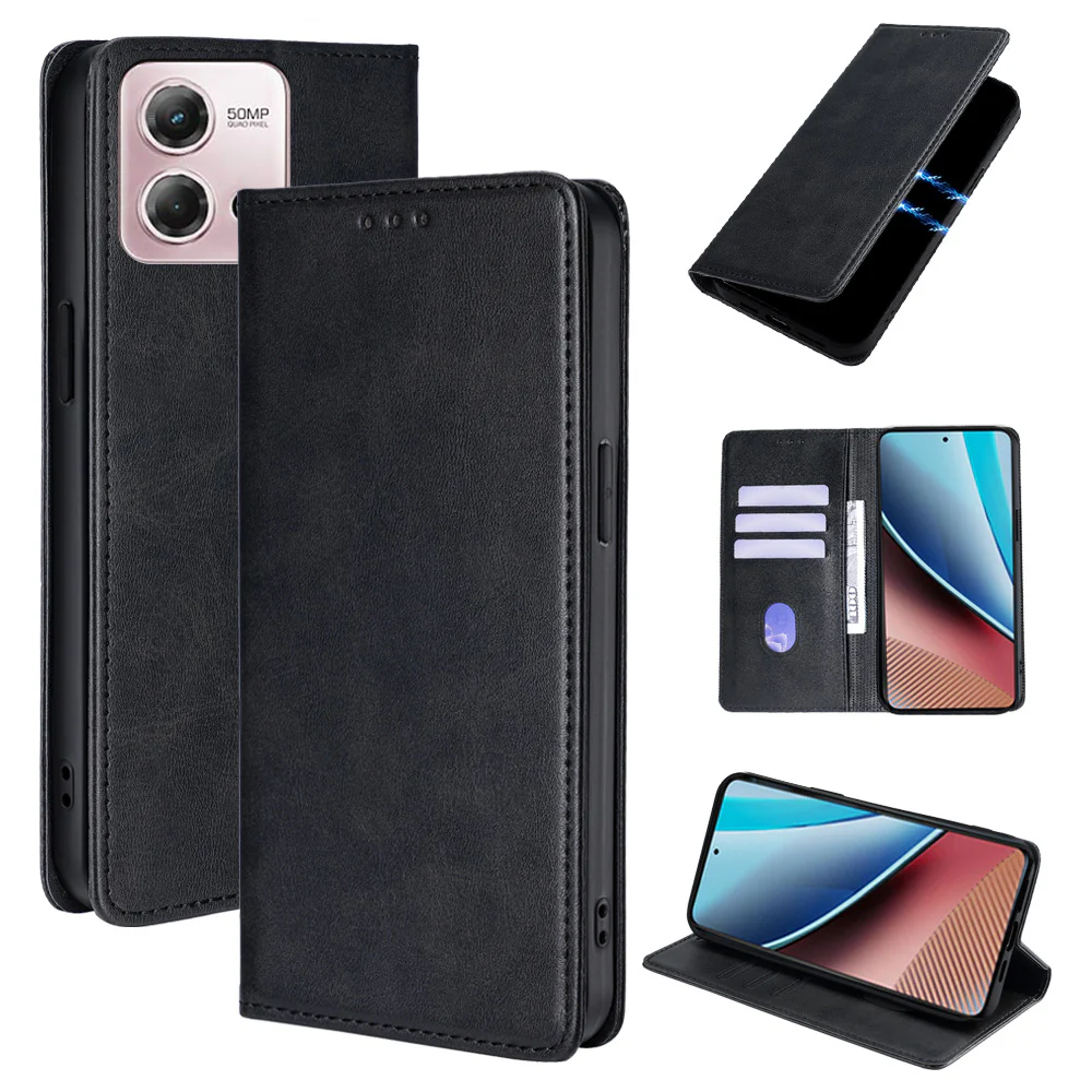 [With Card Slot] Motorola Moto G55 Premium Leather Business Flip Cover Shockproof Wallet Case - Image 14